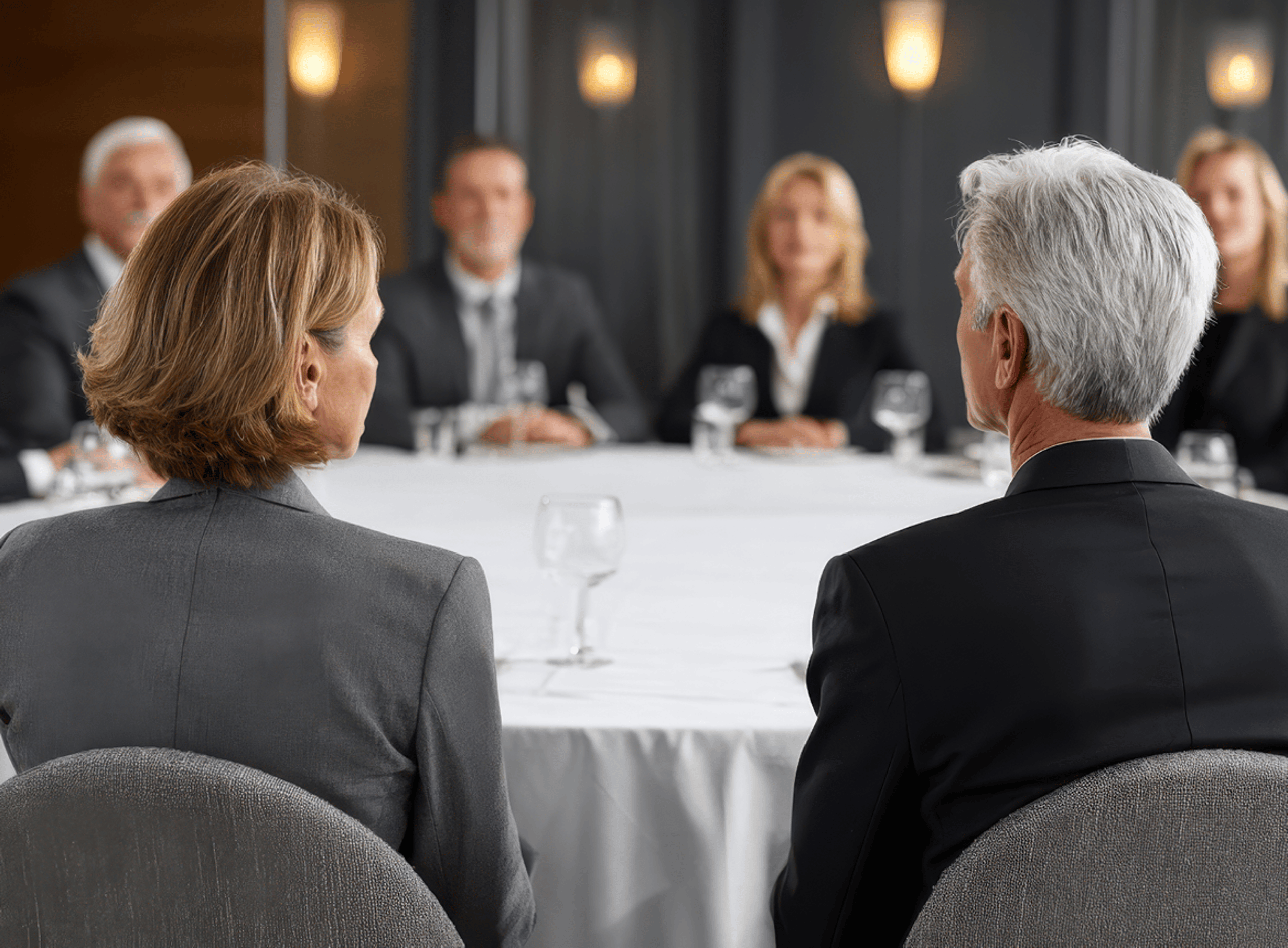 Two Leaders Sitting At Dinner Table