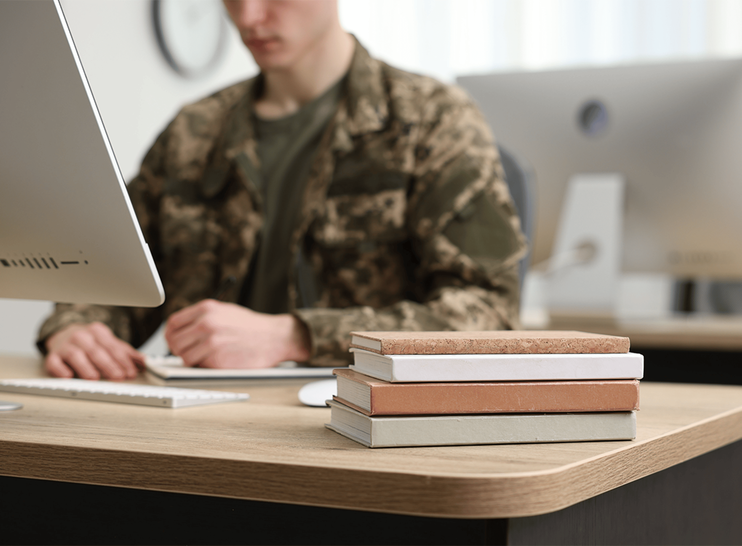 Veteran working at desk