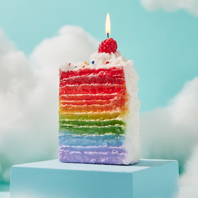 Rainbow birthday cake with candle