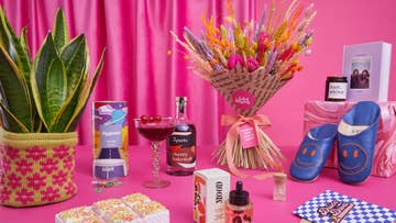 pink table with selection of gifts