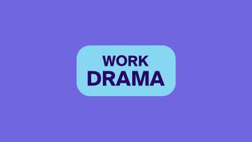 work drama written on blue background