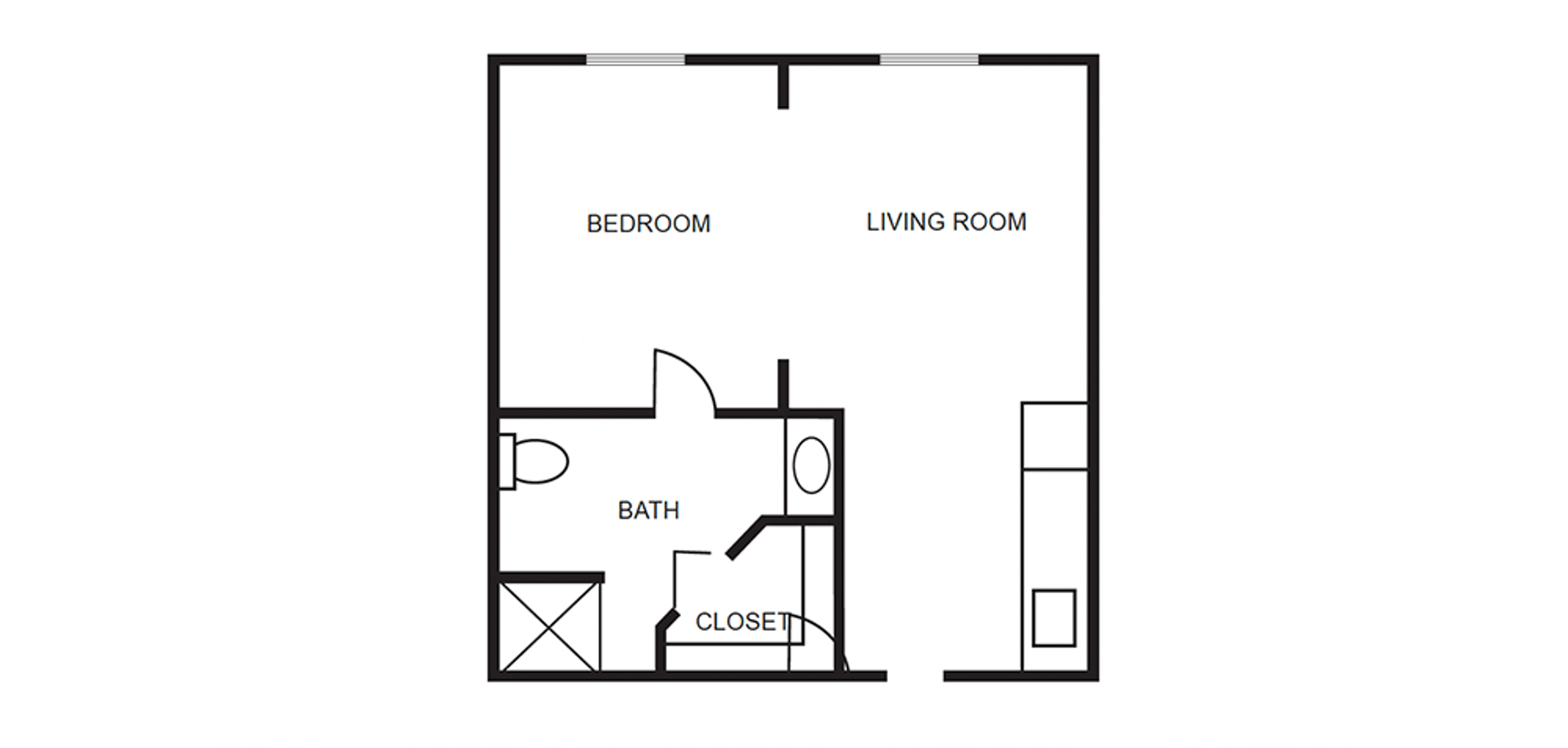 Floor Plans - Crescent Landing at Hattiesburg - Memory Care One Bedroom (Open Floor Plan)