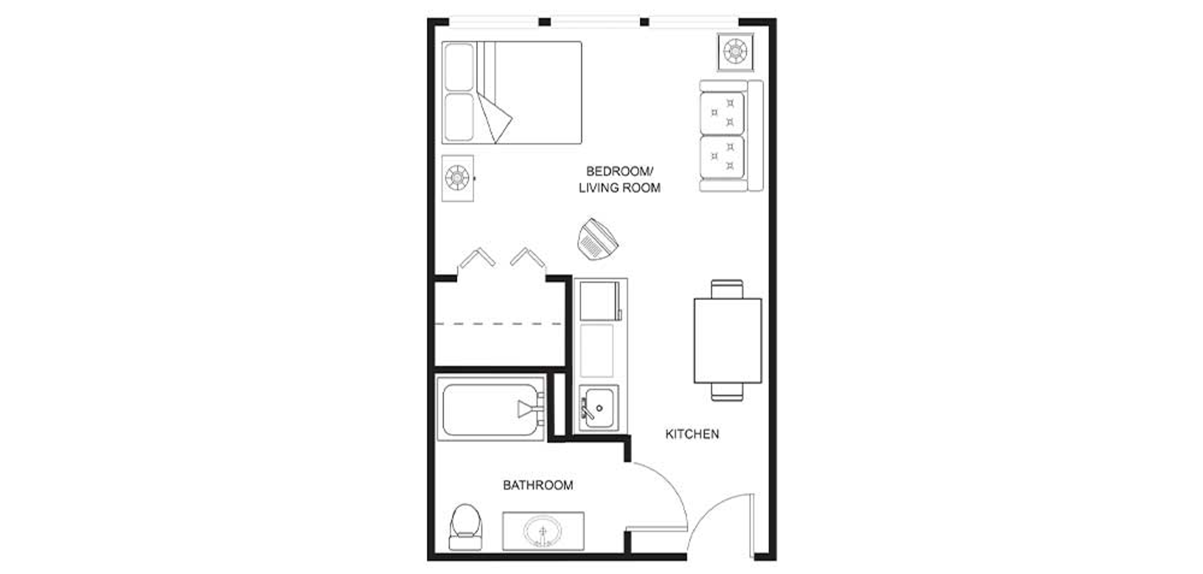 Floorplan - Pheasant Pointe - Studio, 350 and 375 sq. ft. Assisted Living