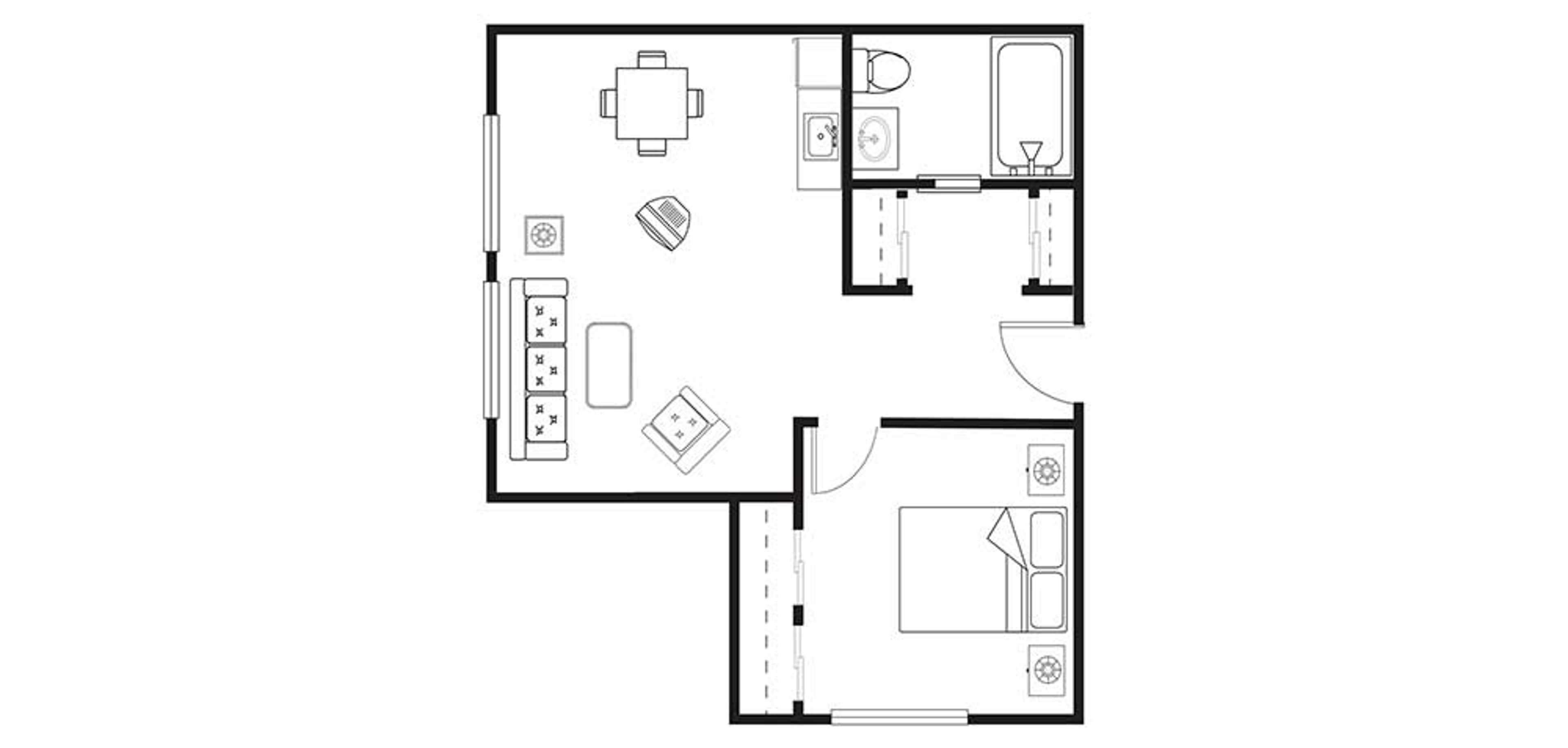 Floorplan - Redwood Heights - B1 One Bedroom 627 sq. ft. Assisted Living