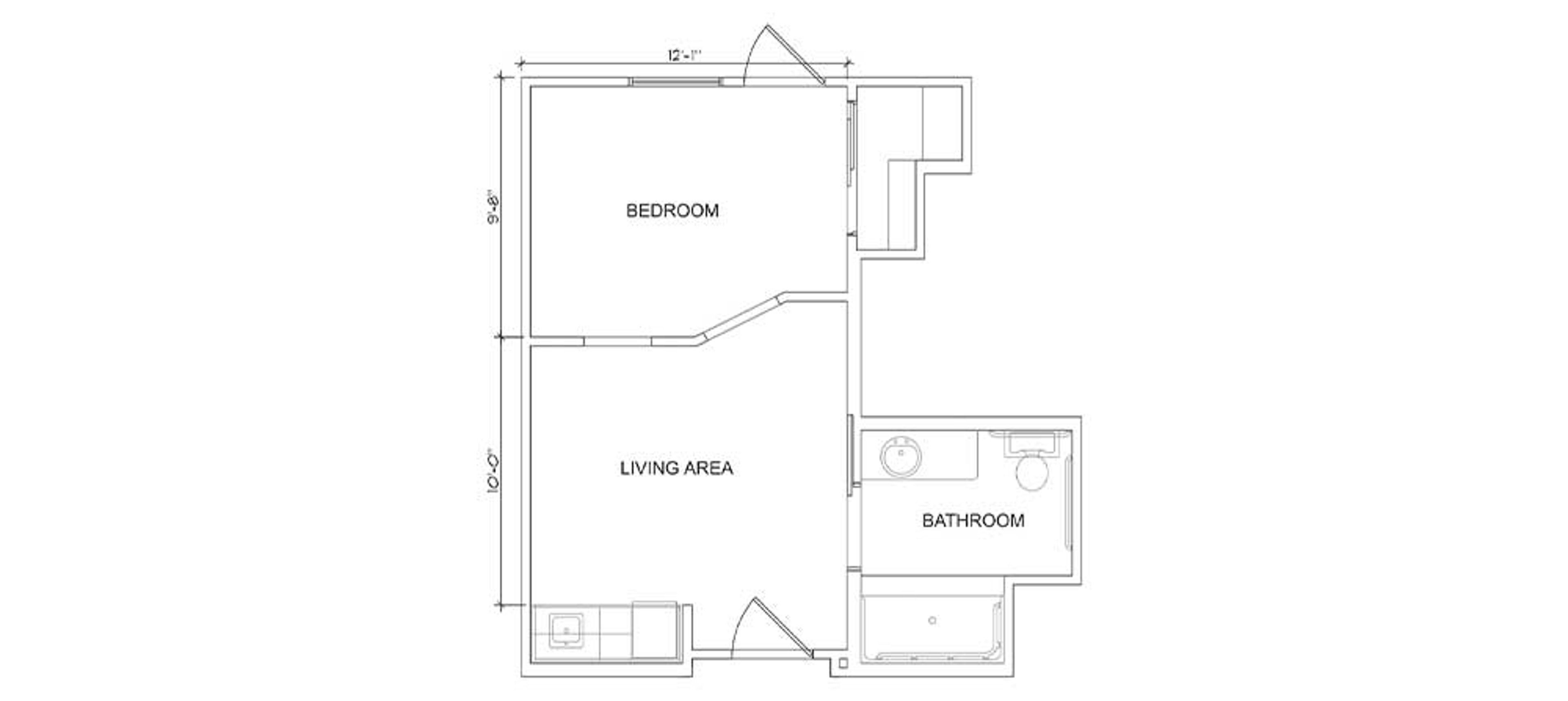 Floorplan - Walnut Creek - 1 bed, 1 bath, Courtyard Assisted Living