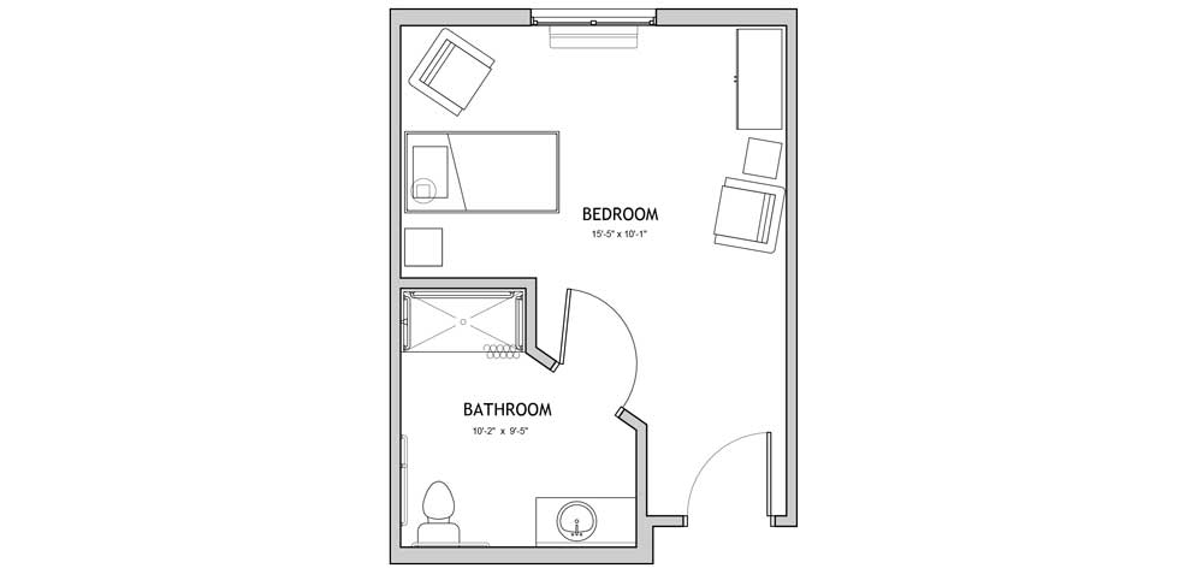 Floorplan - The Auberge at Plano - 2 bed, 1 bath, 342 sq. ft. Memory Care