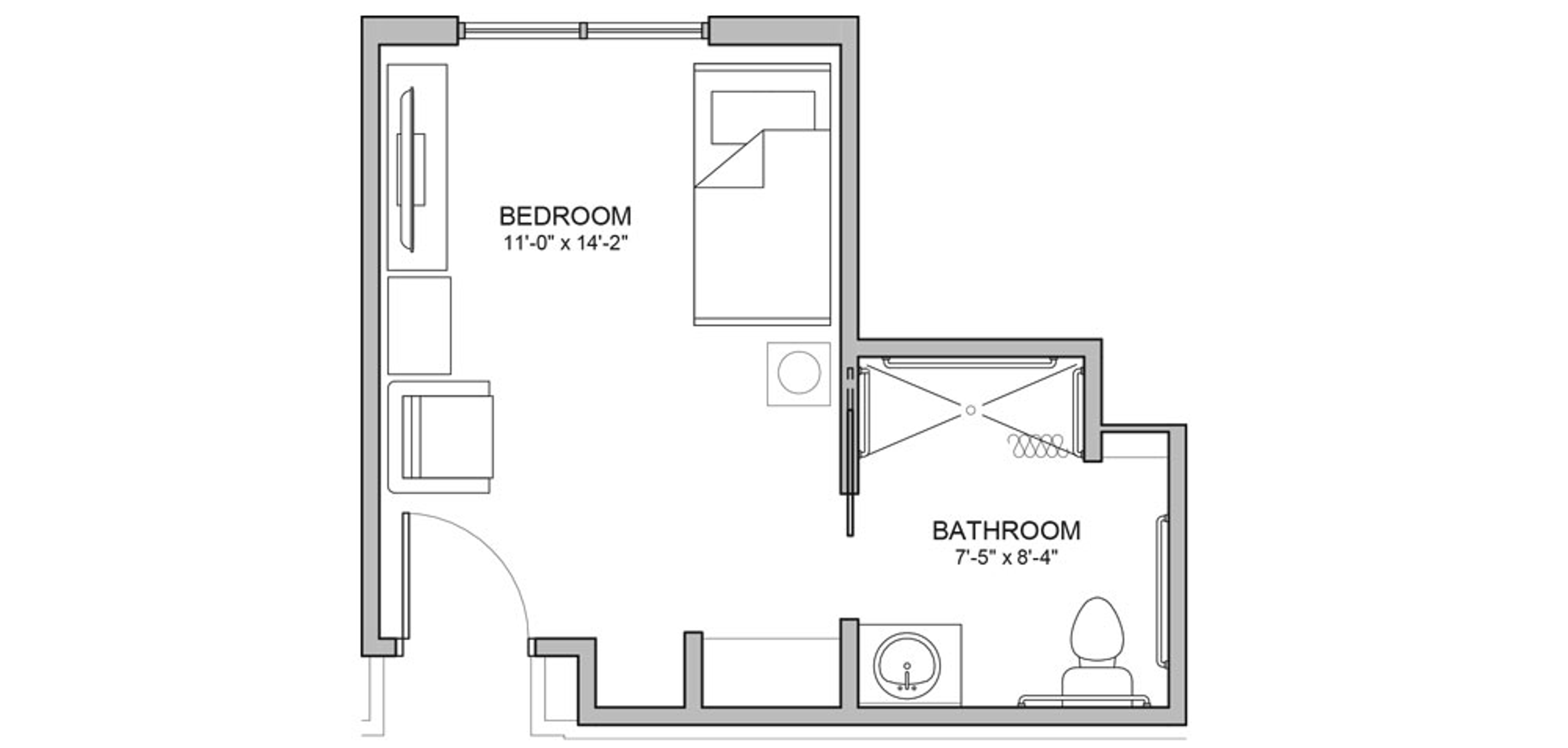 Floorplan - The Auberge at Bee Cave - The Barton Floor Plan, 1 bed, 1 bath, 252 sq. ft. Memory Care