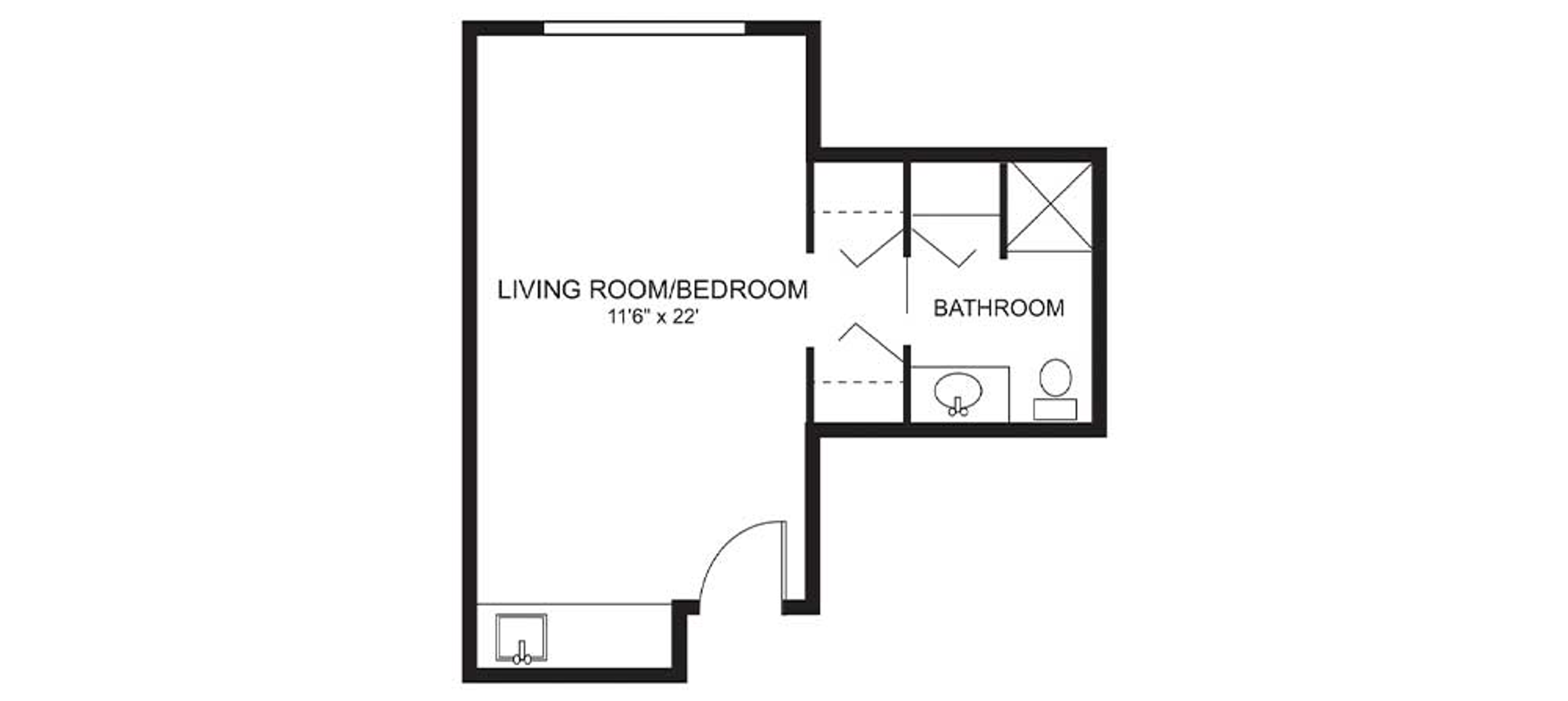 Floorplan - Bay Pointe - Medium Studio 387 sqft Assisted Living 