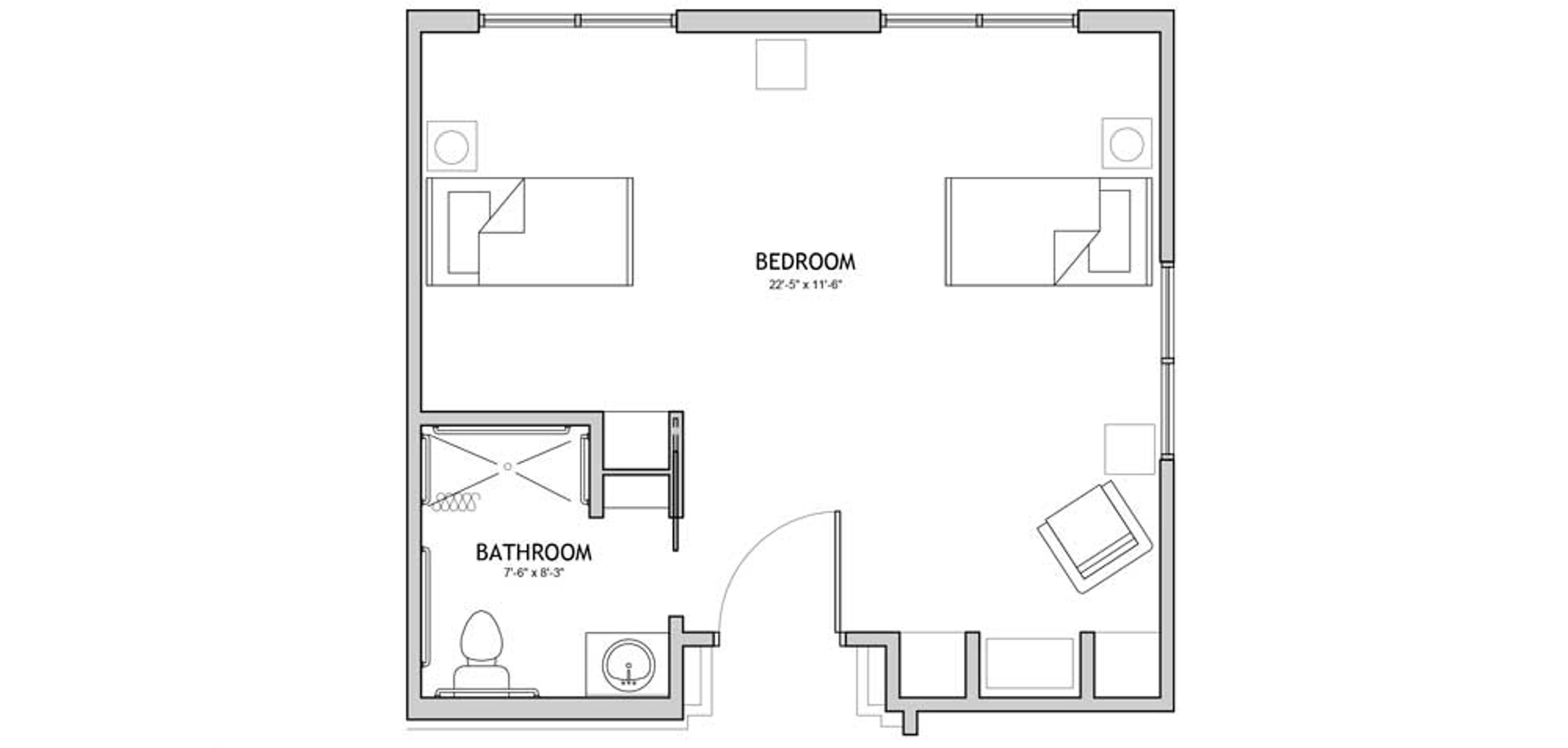Floorplan - The Auberge at Onion Creek - 1 bed, 1 bath, 475 sq. ft. Memory Care