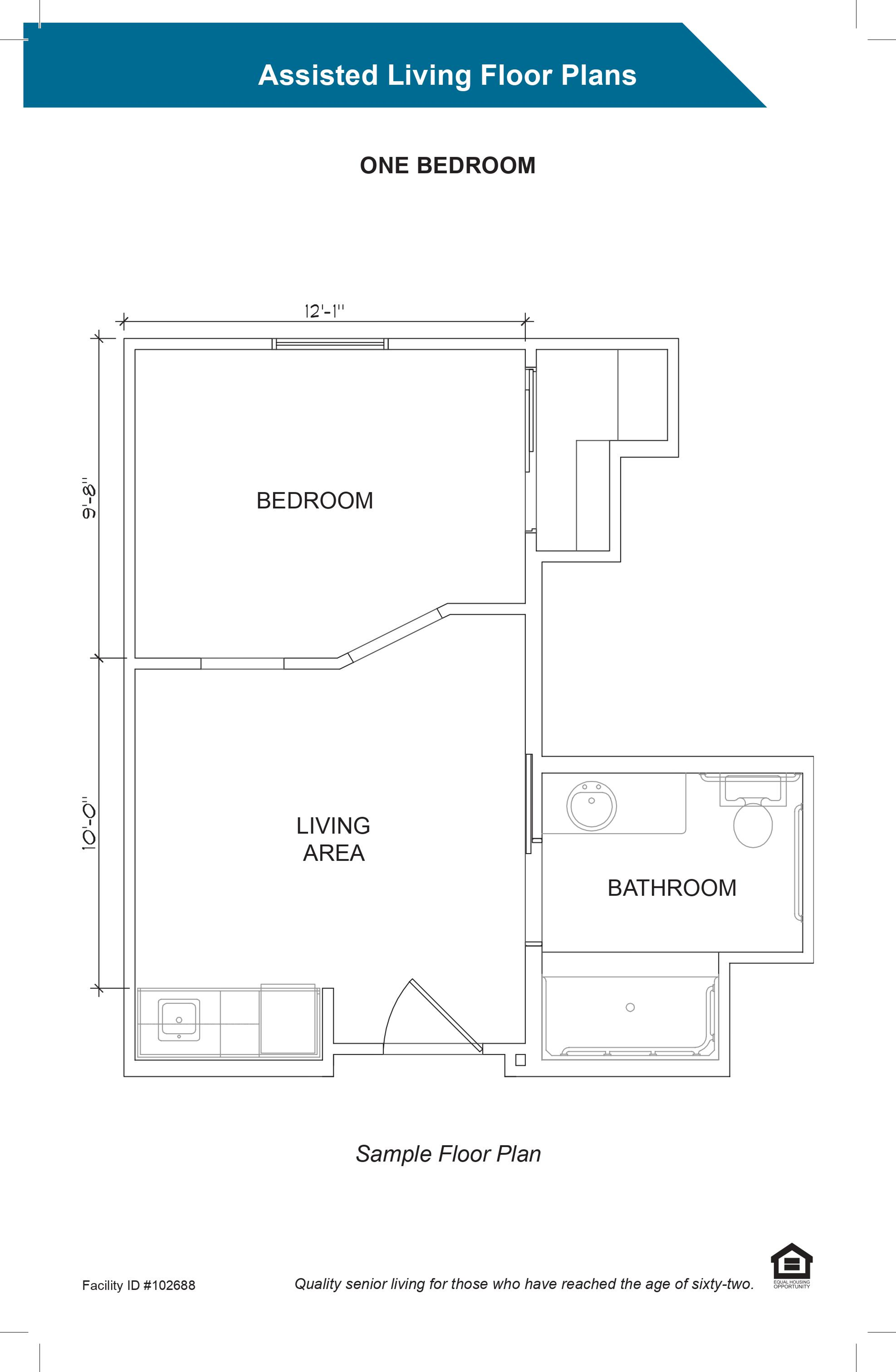 Floorplan - Pecan Pointe - 1 bed, 1 bath, Standard Assisted Living