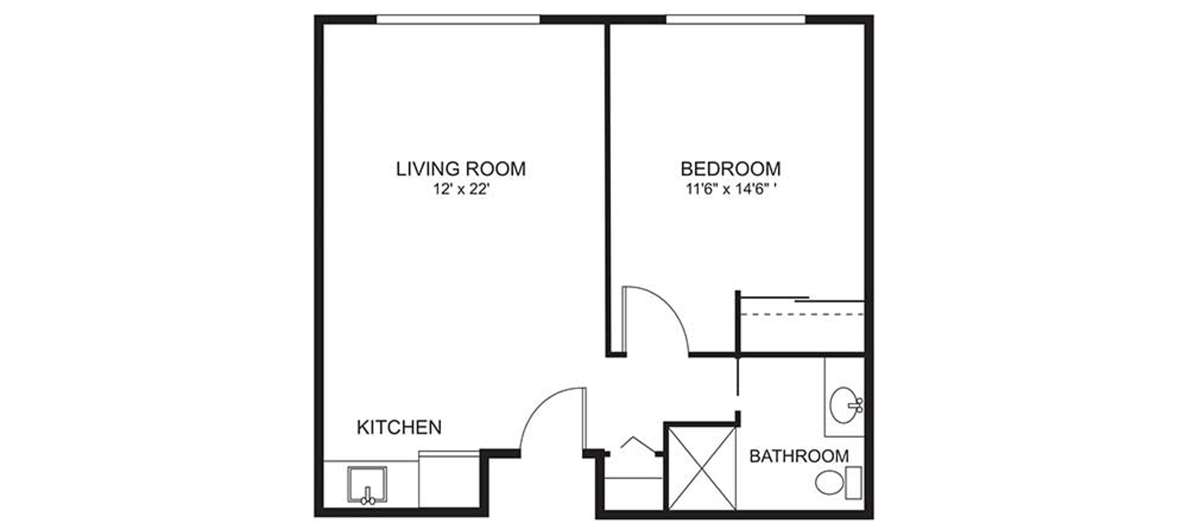 Floorplan - Bay Pointe - 1B 1B 546 sqft Assisted Living 