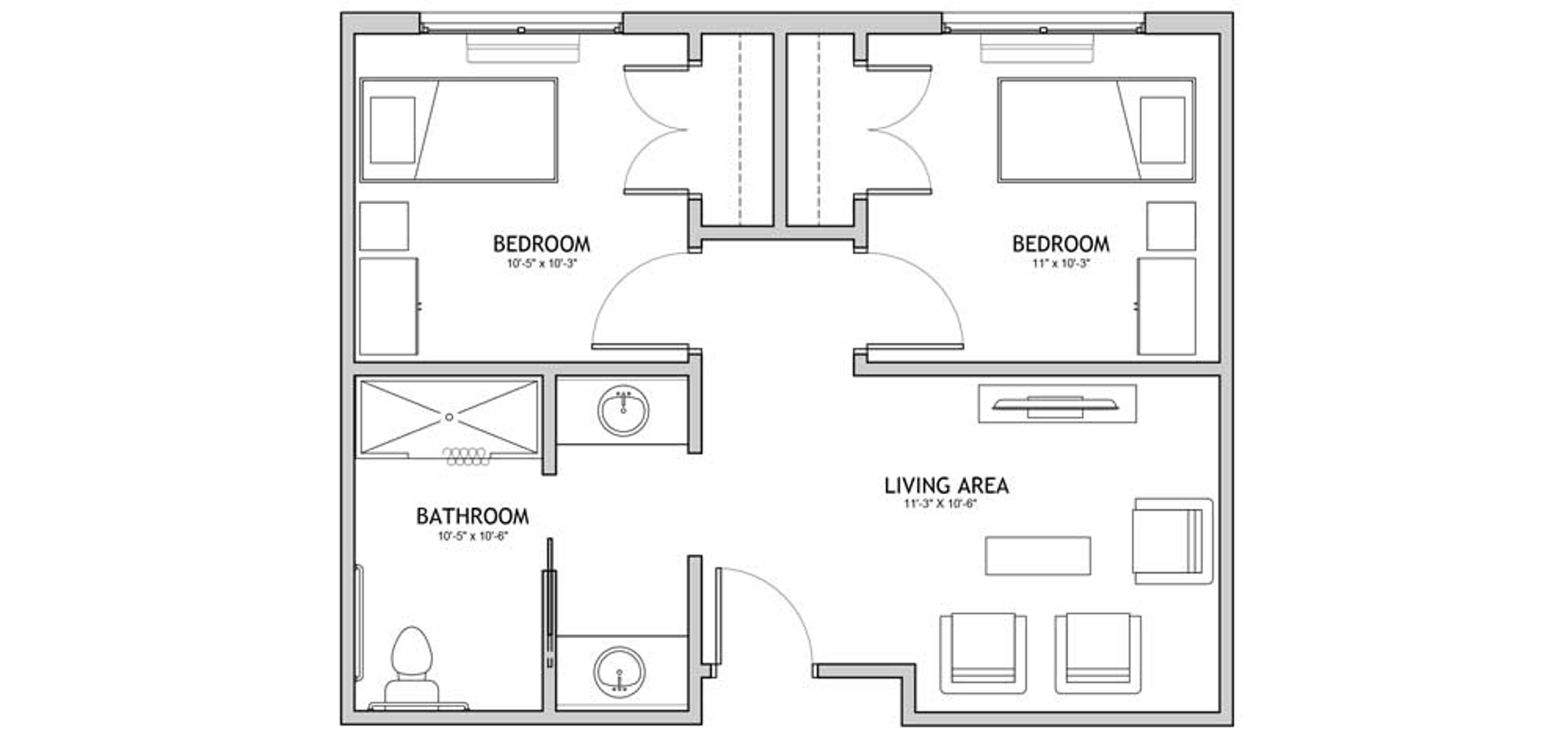 Floorplan - The Auberge at Cedar Park - 2 bed, 1 bath, 596 sq. ft. Memory Care