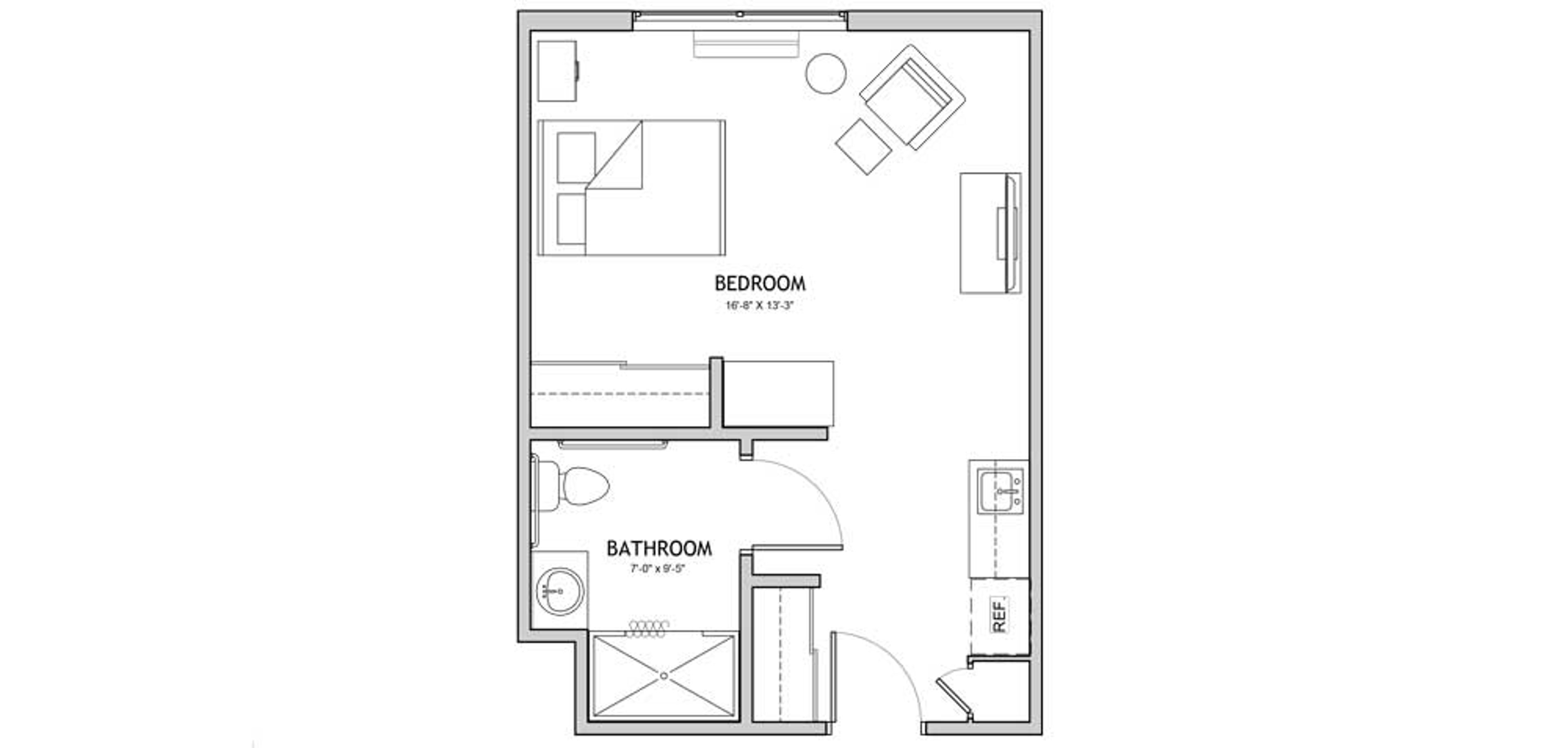 Floorplan - The Auberge at North Ogden - Studio Private, 412 sq. ft. Memory Care