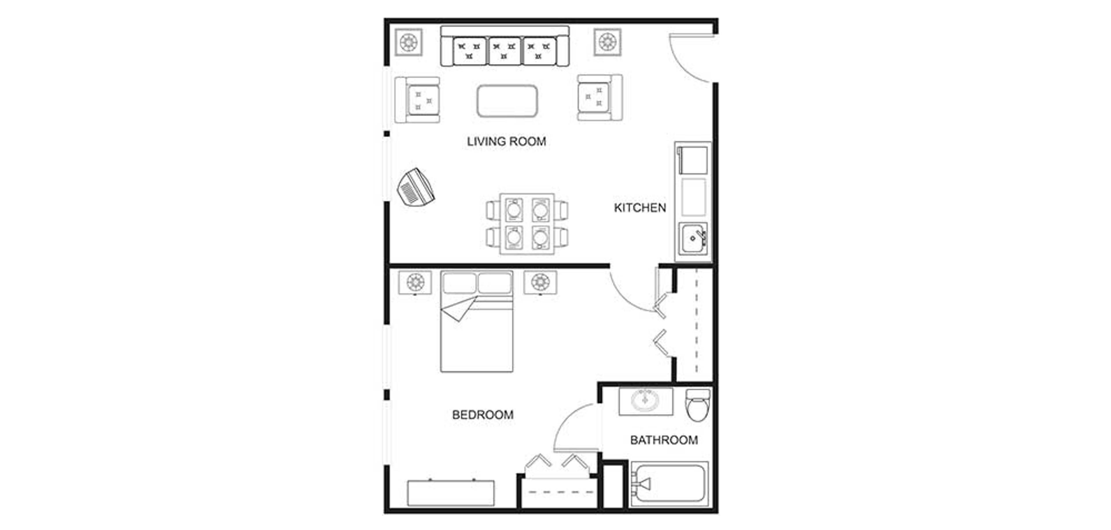 Floorplan - Pheasant Pointe - 1 bed, 1 bath, 570 sq. ft. Memory Care