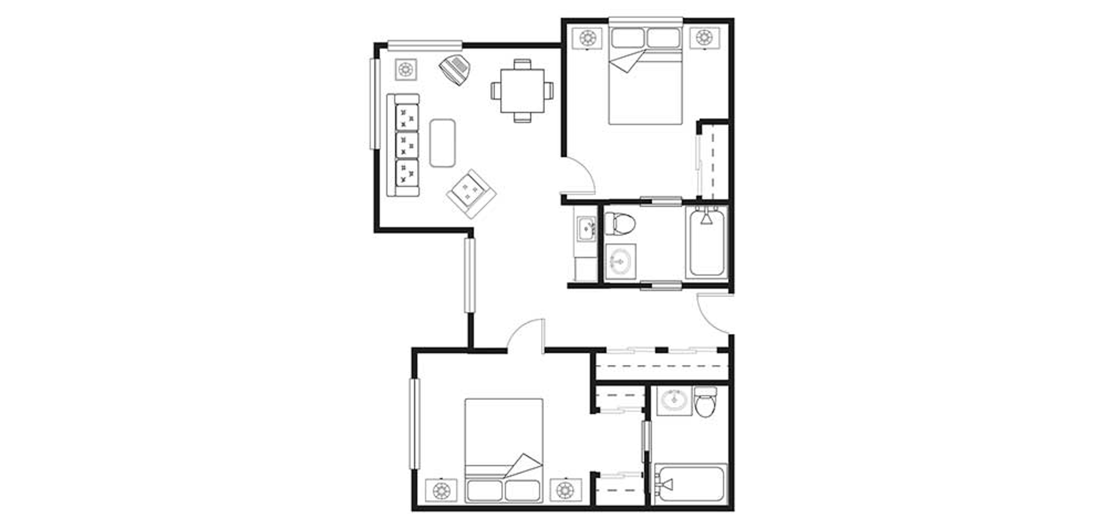 Floorplan - Redwood Heights - Two Bedroom 934 sq. ft. Assisted Living