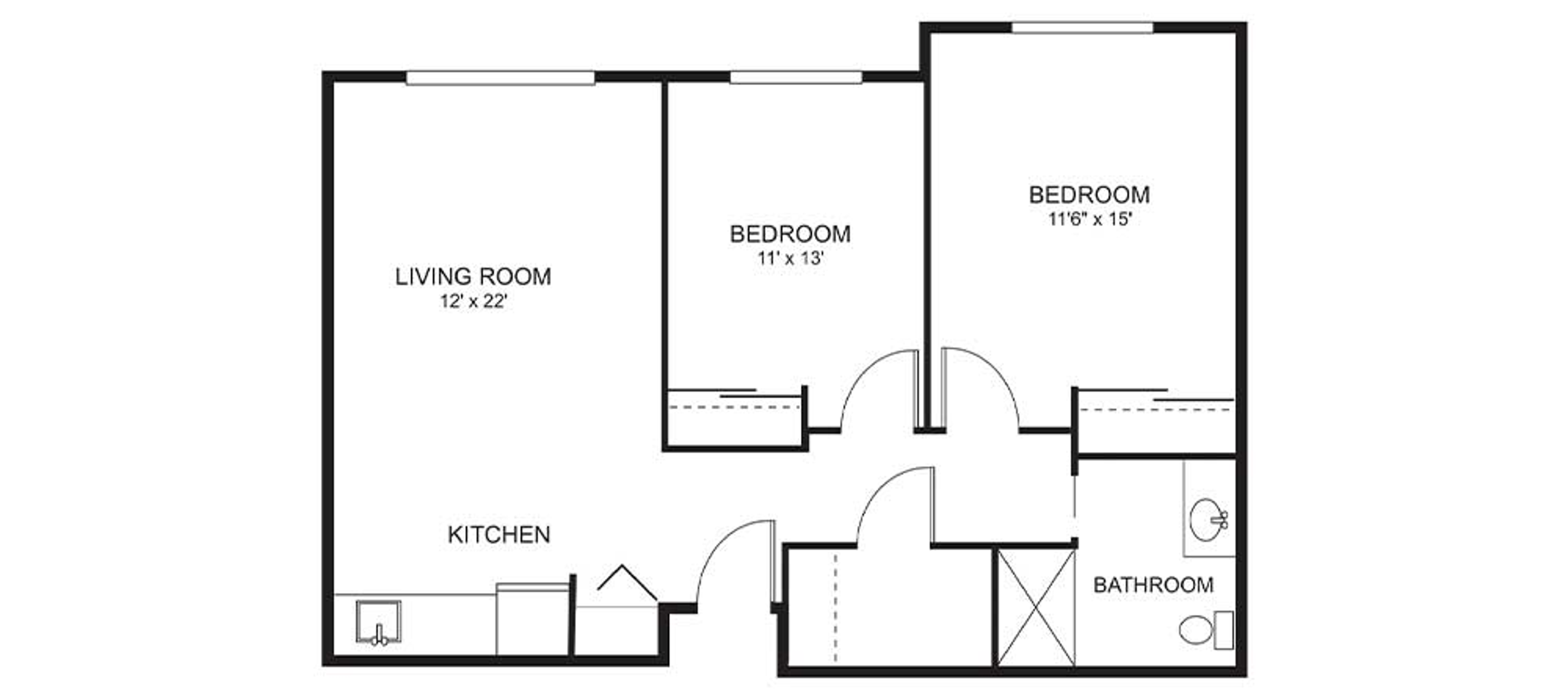 Floorplan - Bay Pointe - 2B 1B 798 sqft