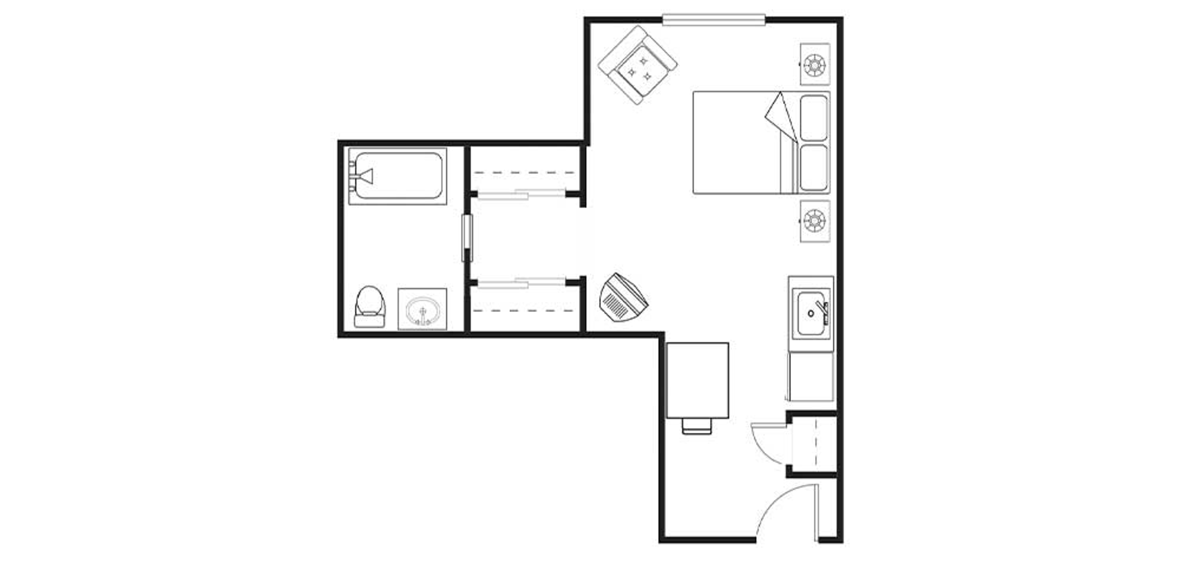 Floorplan - Redwood Heights - S2 Studio 385 sq. ft. Assisted Living