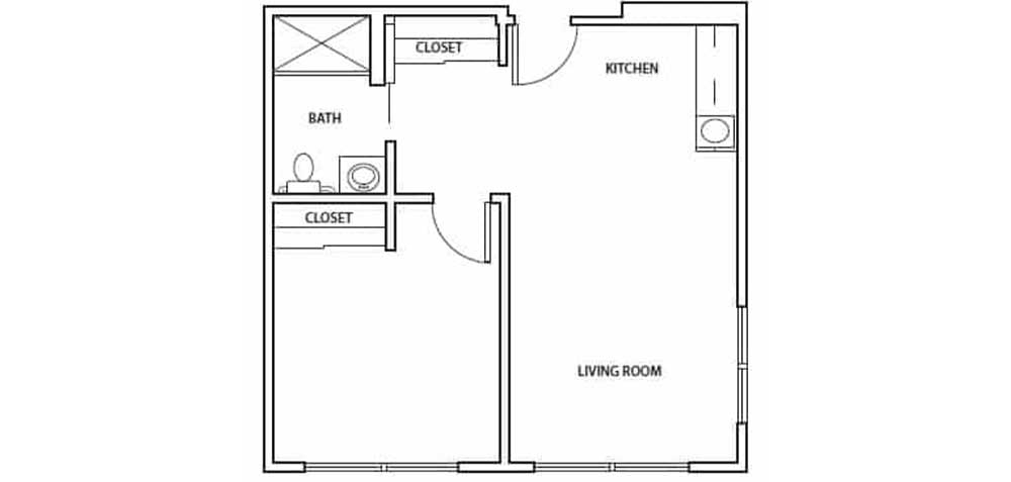 Floorplan - Princeton Village - 1B 1B 530 or 565 sq. ft. Assisted Living