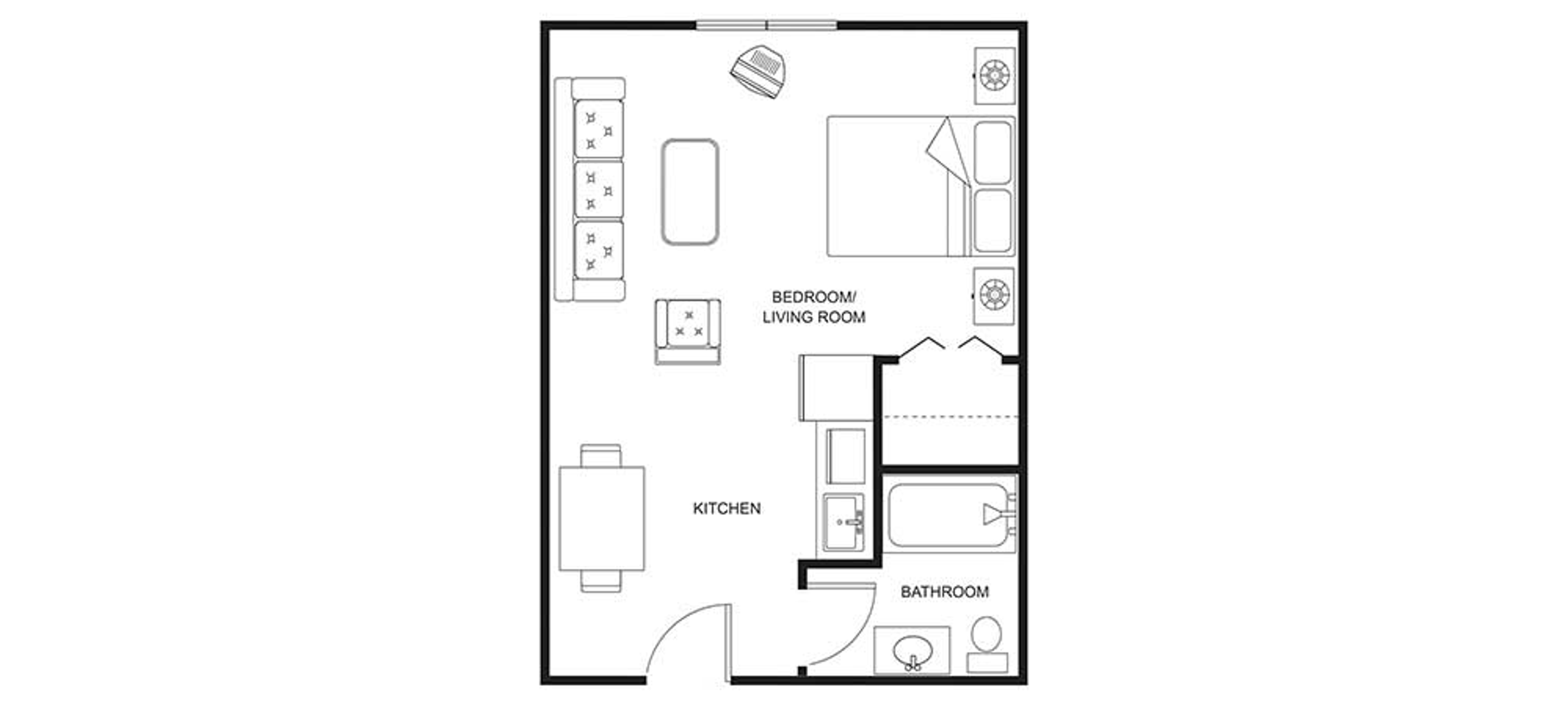 Floorplan - Clearwater Springs - Studio 381 sqft Assisted Living 