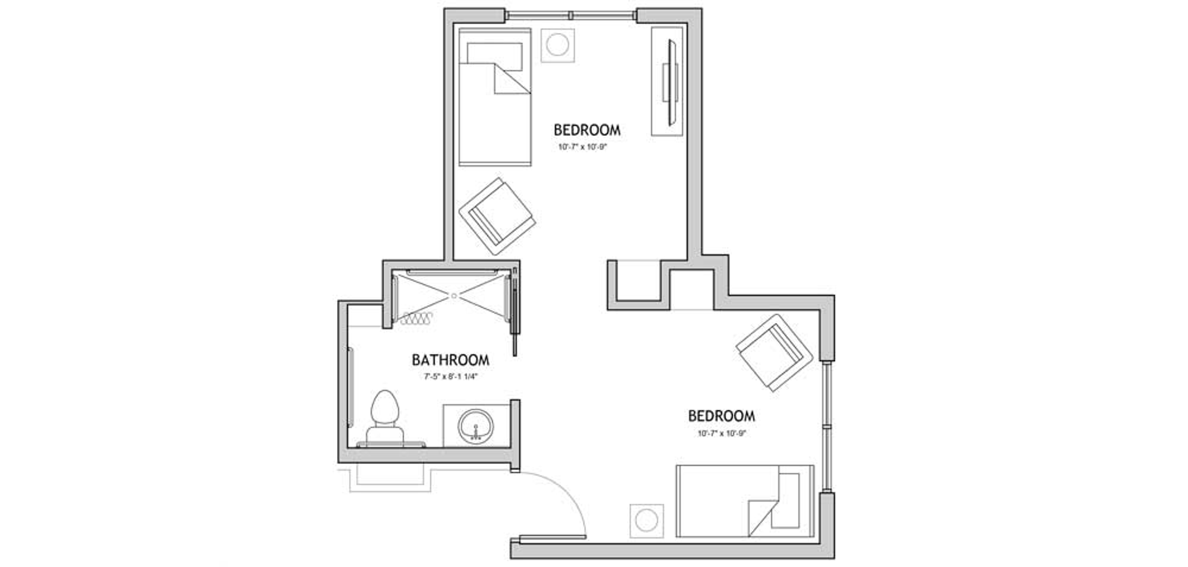Floorplan - The Auberge at Onion Creek - 2 bed, 1 bath, 378 sq. ft. Memory Care