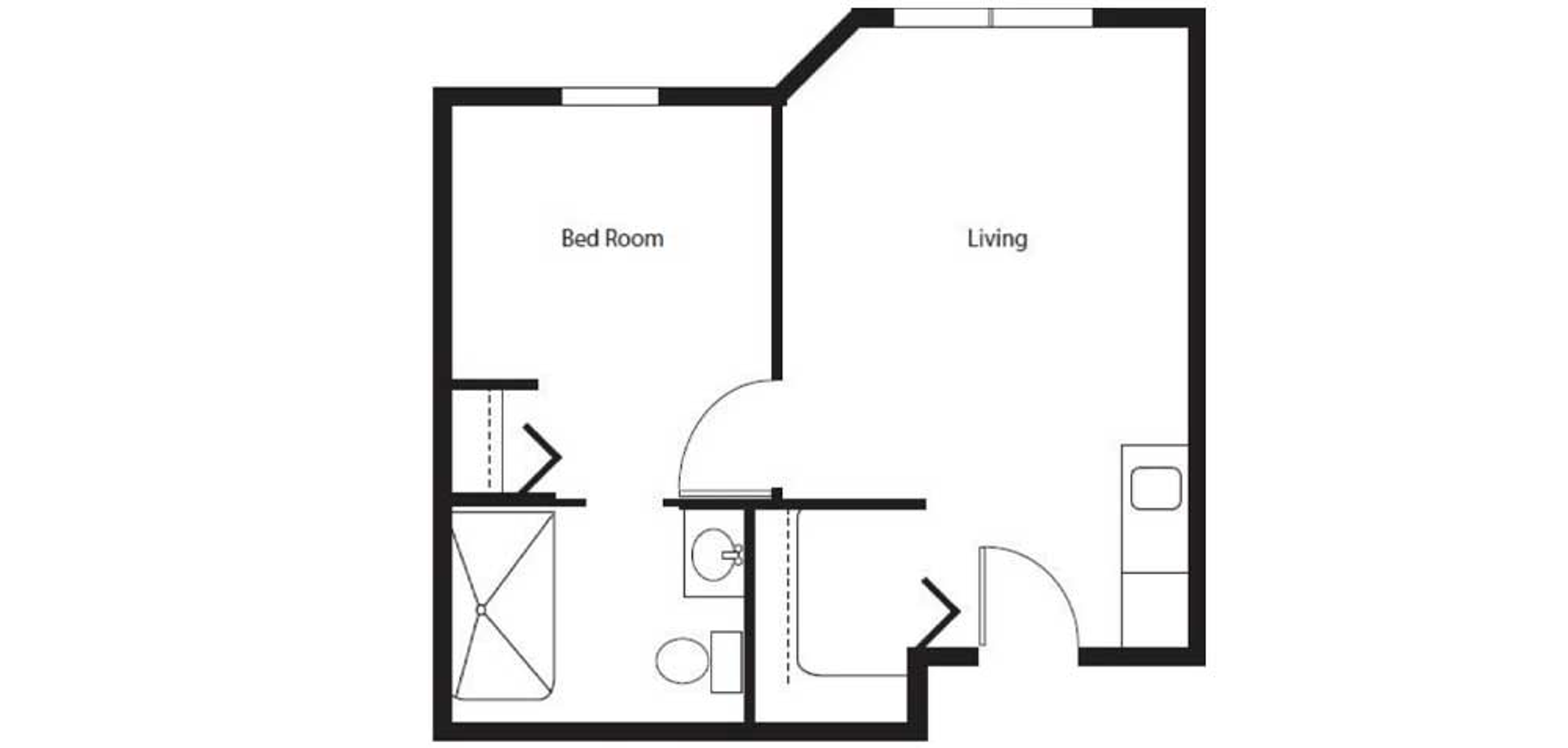 Floorplan - Pelican Pointe - 1 bed, 1 bath, 437 sq. ft. Assisted Living