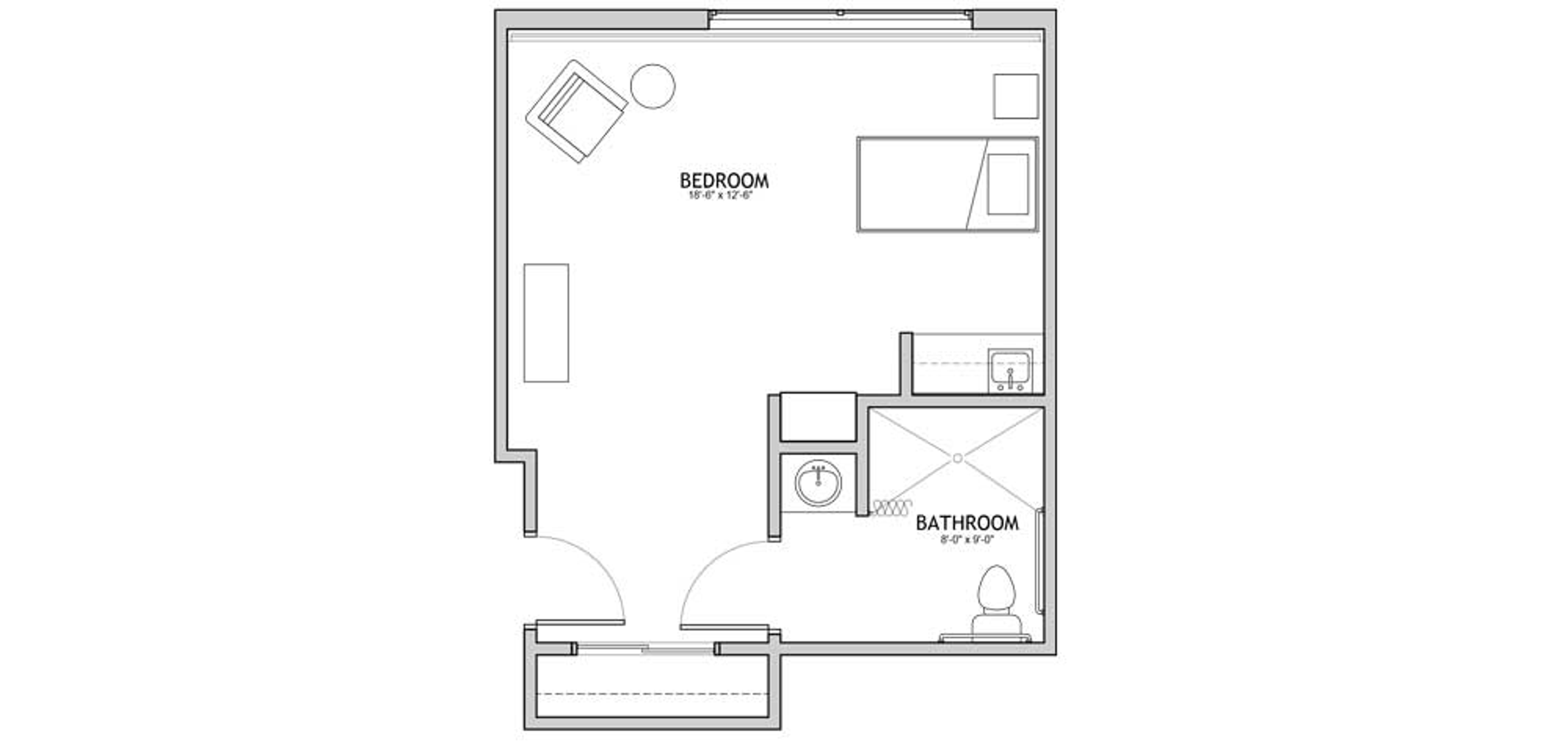 Floorplan - The Auberge at Oak Village - 1 bed, 1 bath, 428 sq. ft. Memory Care