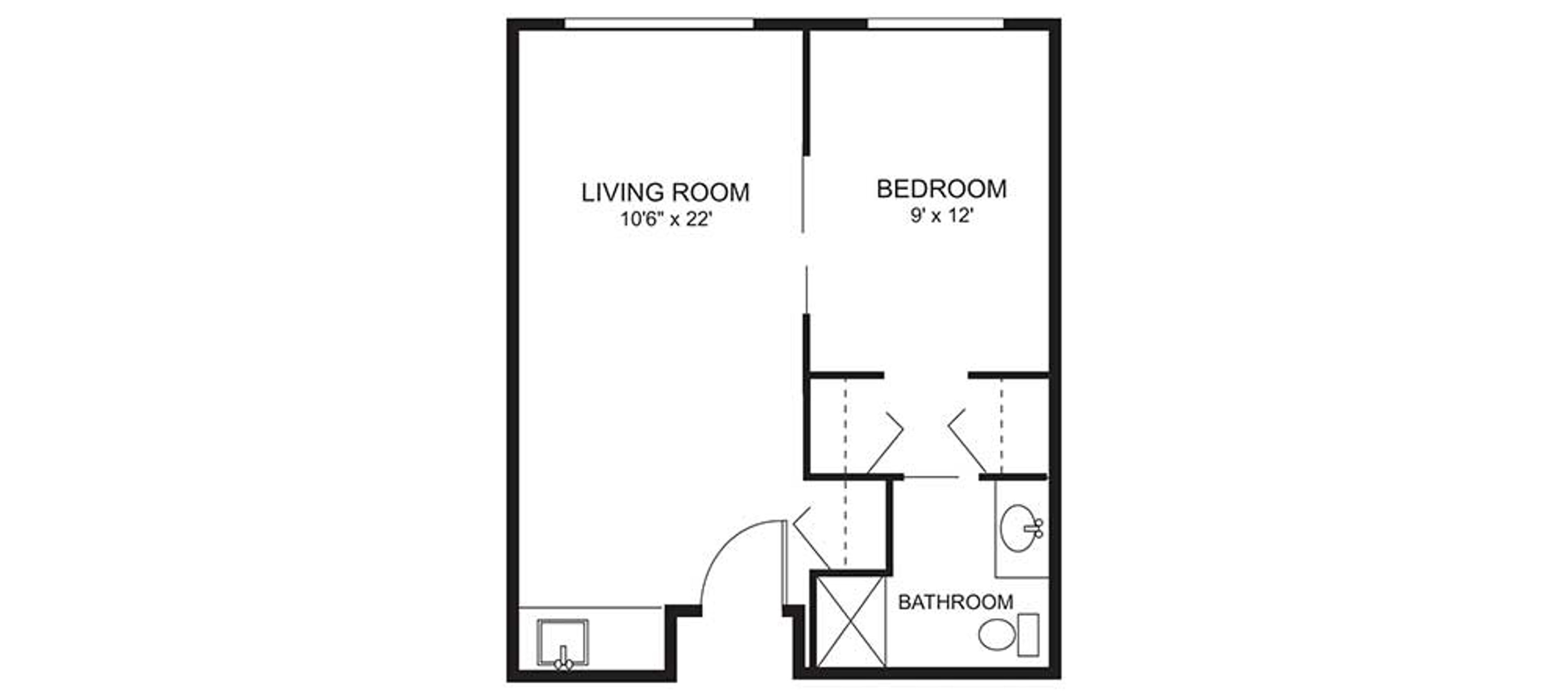 Floorplan - Bay Pointe - Studio 455 sqft Assisted Living 
