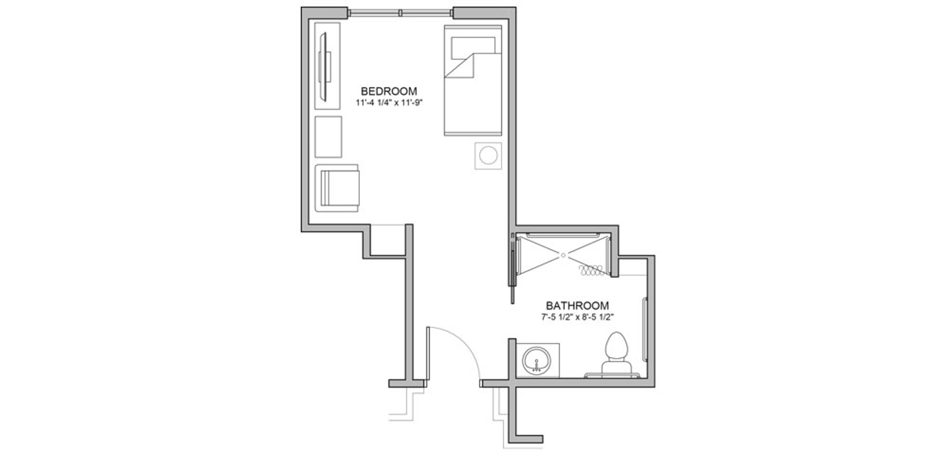 Floorplan - The Auberge at Bee Cave - The Driskell Floor Plan, 1 bed, 1 bath, 296 sq. ft. Memory Care