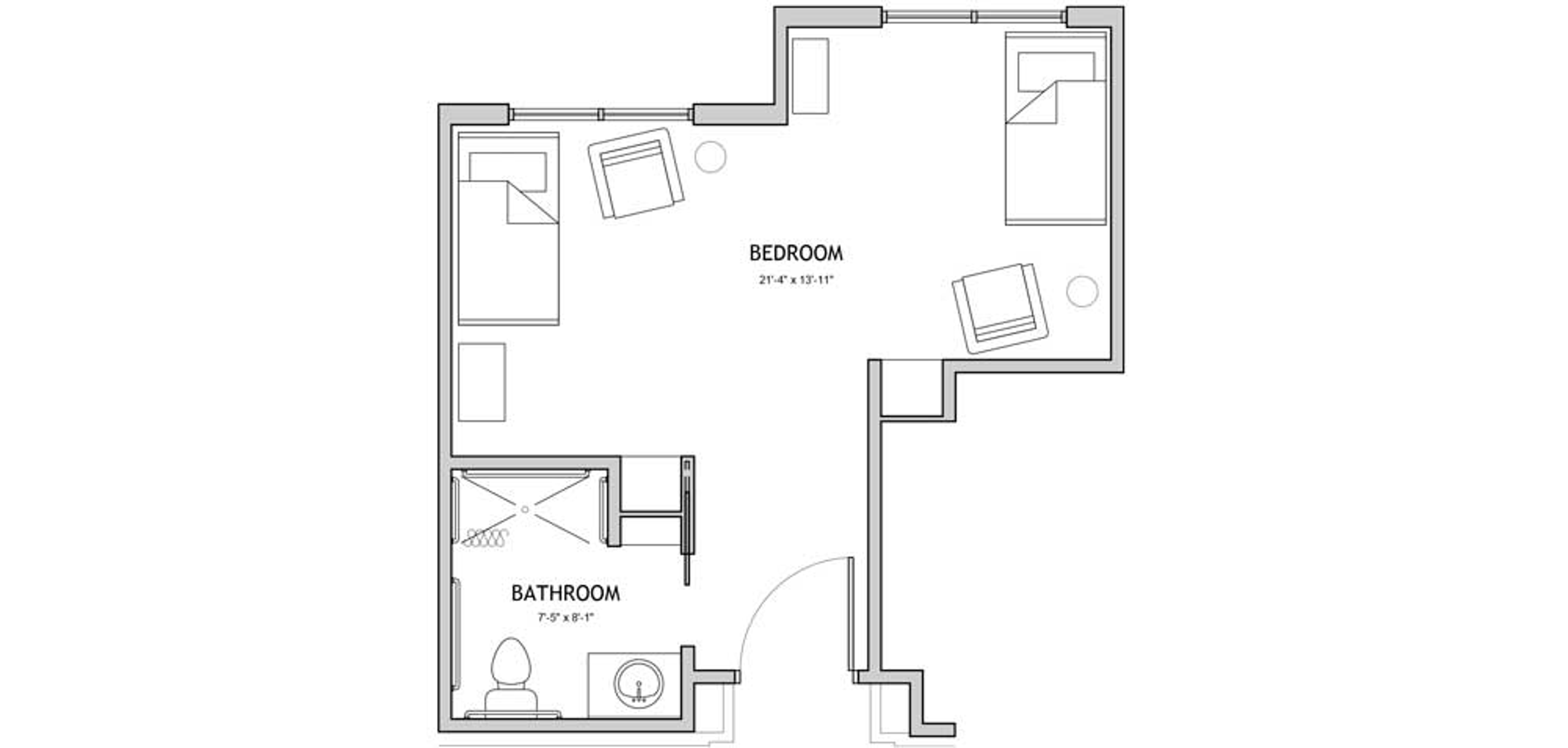 Floorplan - Auberge Onion Creek - Studio semi-private 381 sqft