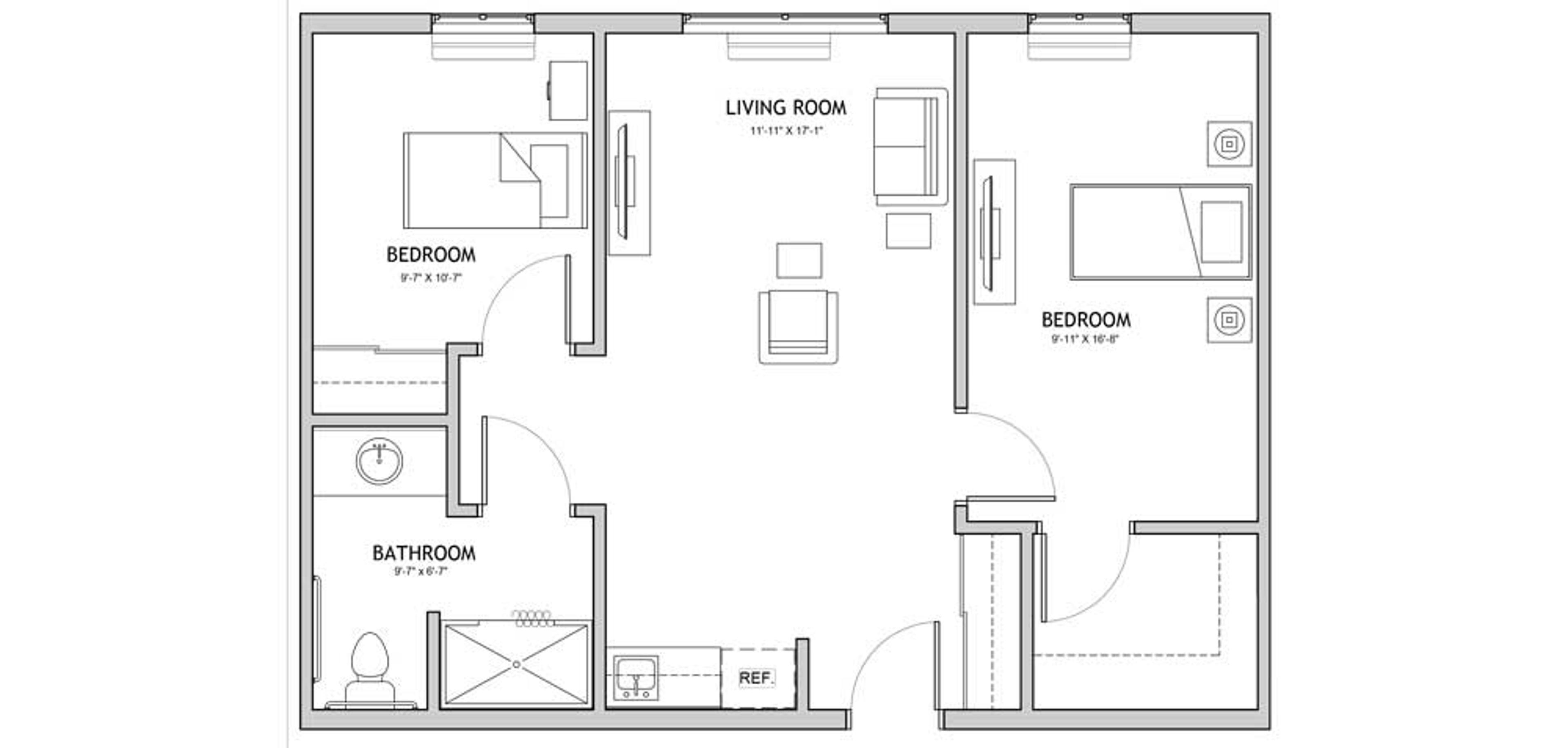 Floorplan - The Auberge at North Ogden - 2 bed, 1 bath, 798 sq. ft. Assisted Living