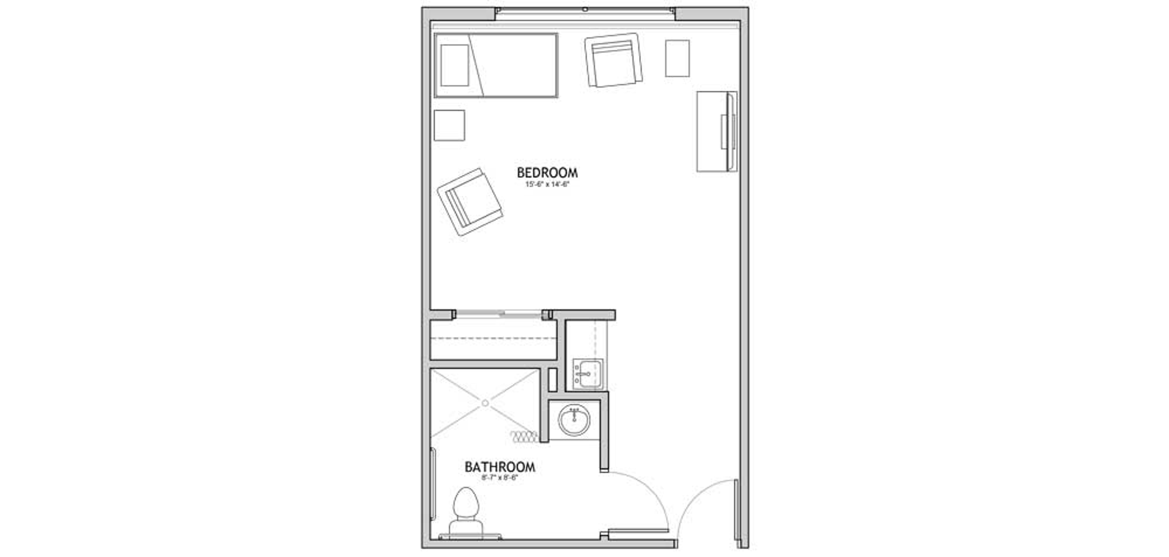 Floorplan - The Auberge at Oak Village - 1 bed, 1 bath, 432 sq. ft. Memory Care