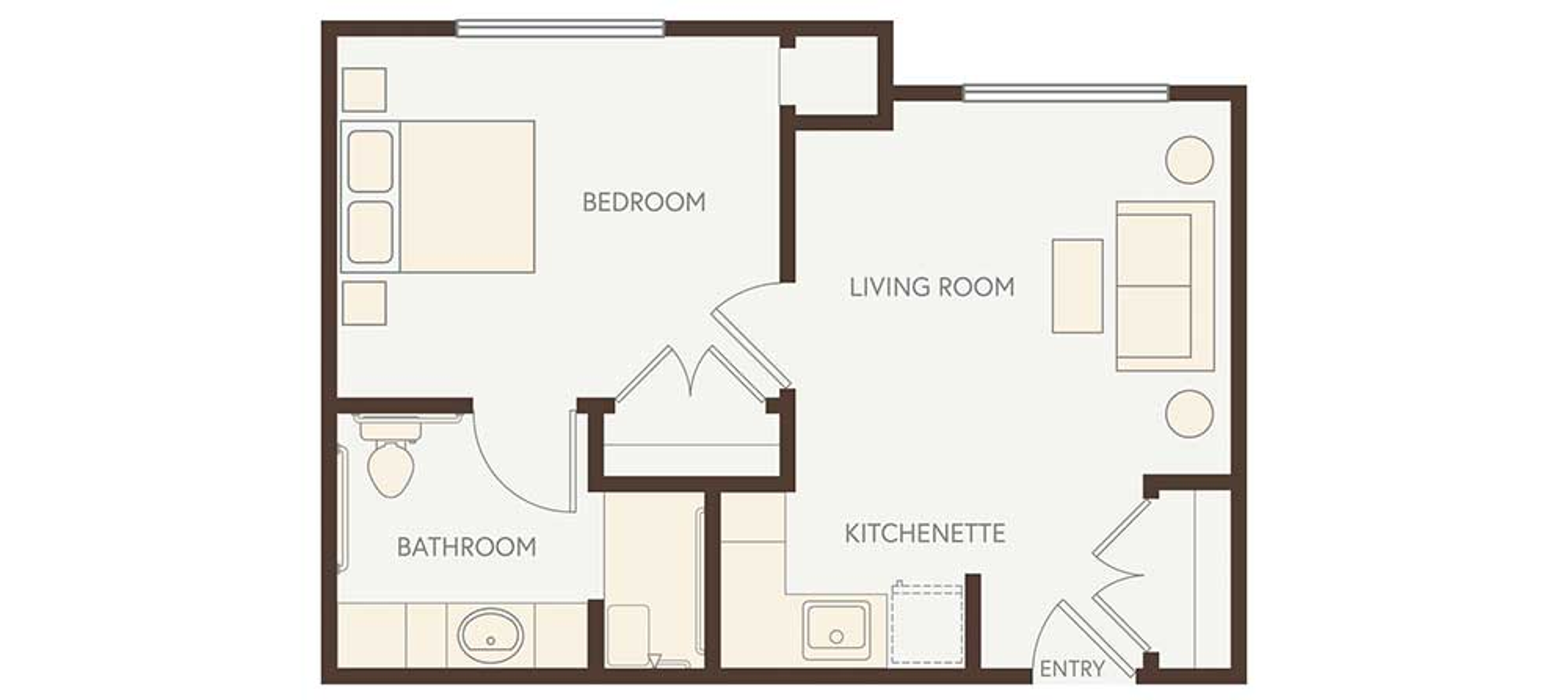 Floorplan - Heartis San Antonio - 1 bed, 1 bath, 462 sq. ft. Assisted Living