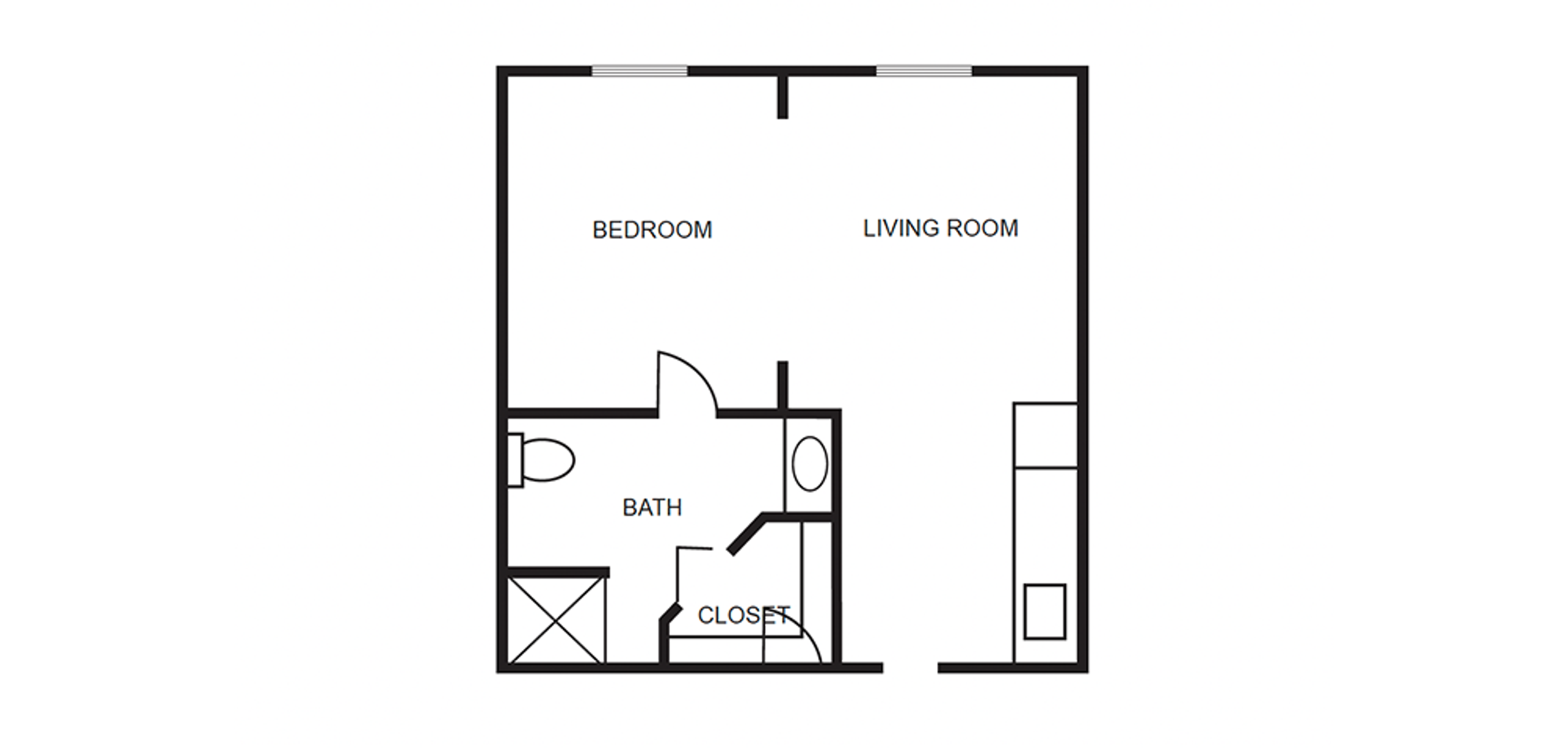 Floor Plans - Crescent Landing at Hattiesburg - Assisted Living One Bedroom (Open Floor Plan)