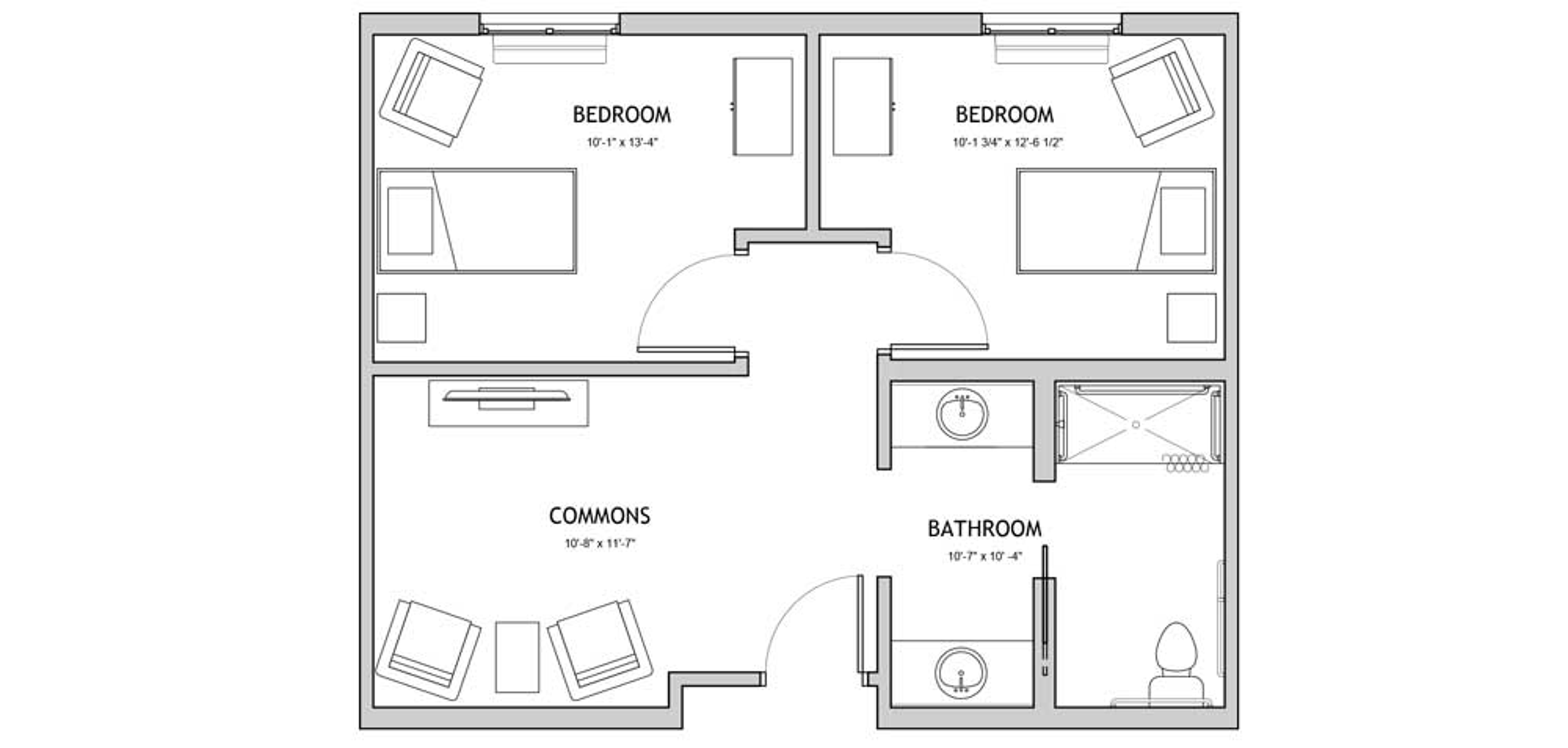 Floorplan - Auberge Plano - 2B 1B Semi-private 585 sqft
