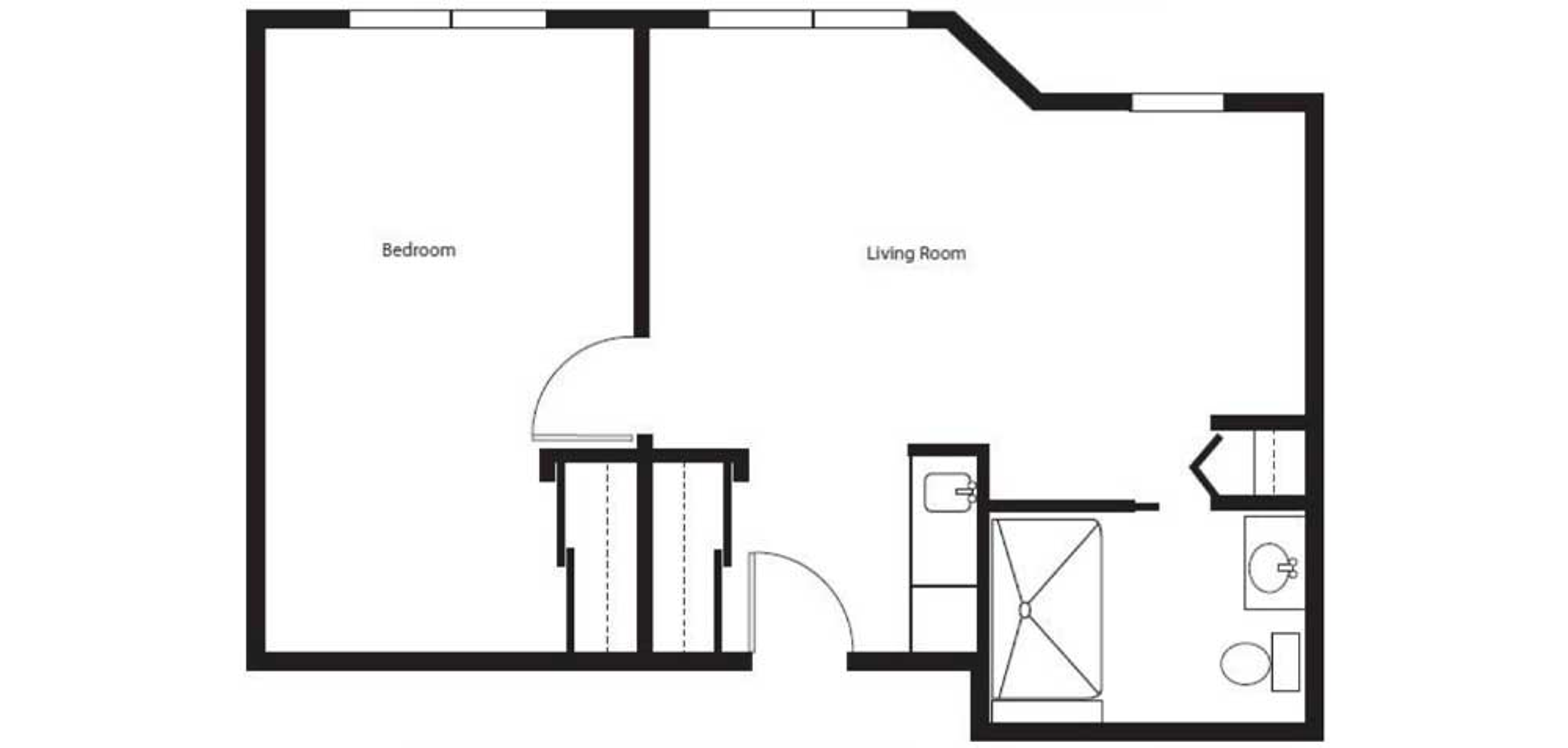 Floorplan - Pelican Pointe -  1 bed, 1 bath, Deluxe, 596 sq. ft. Assisted Living