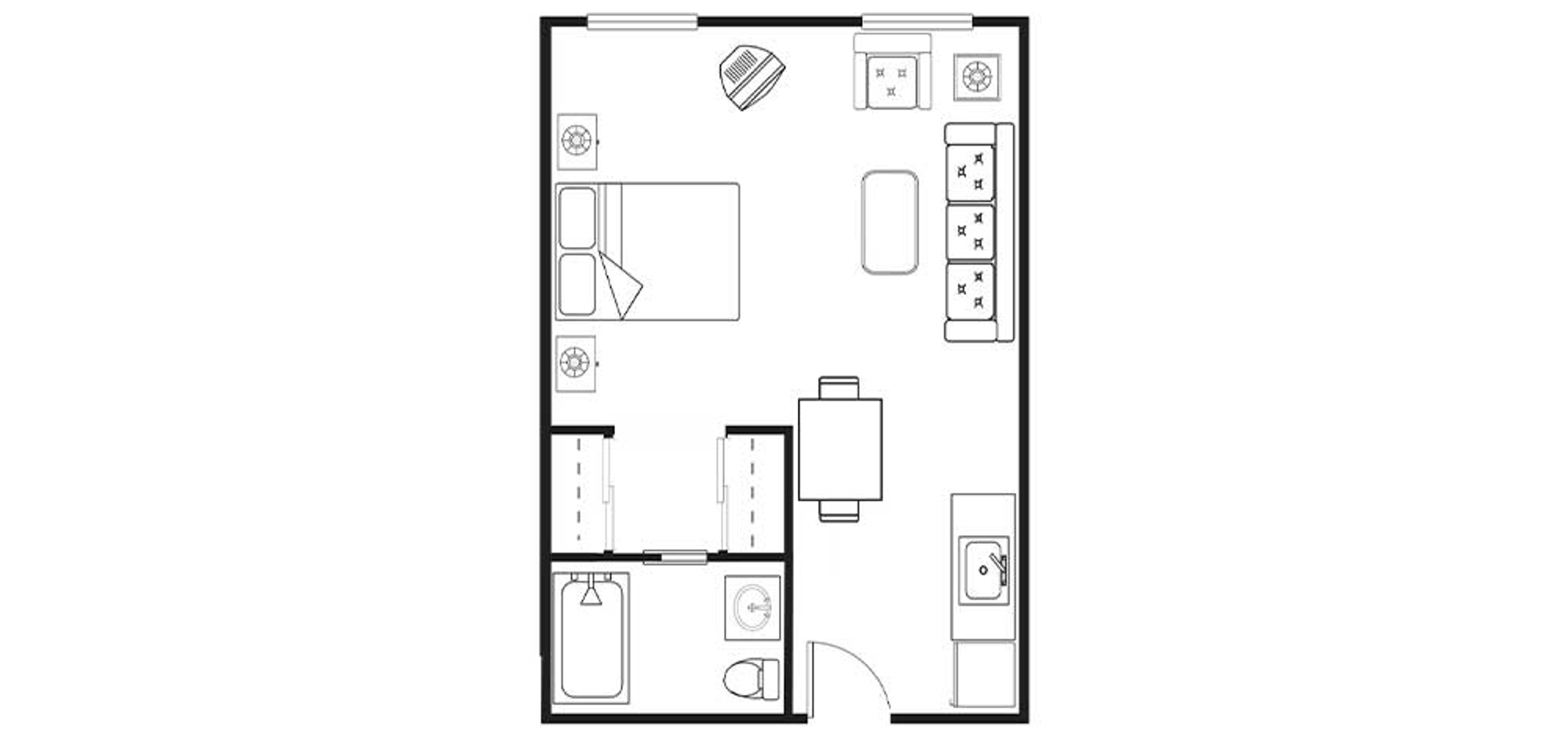 Floorplan - Redwood Heights - S1 Studio 425 sq. ft. Assisted Living