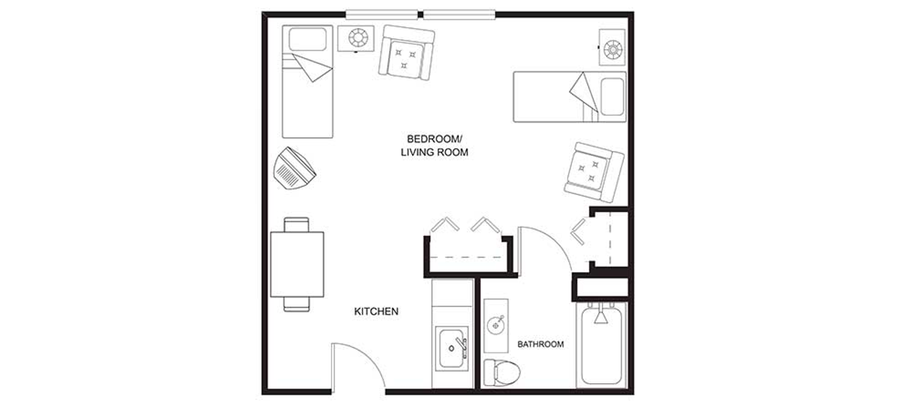 Floorplan - Bay Side Terrace - Studio companion Memory Care