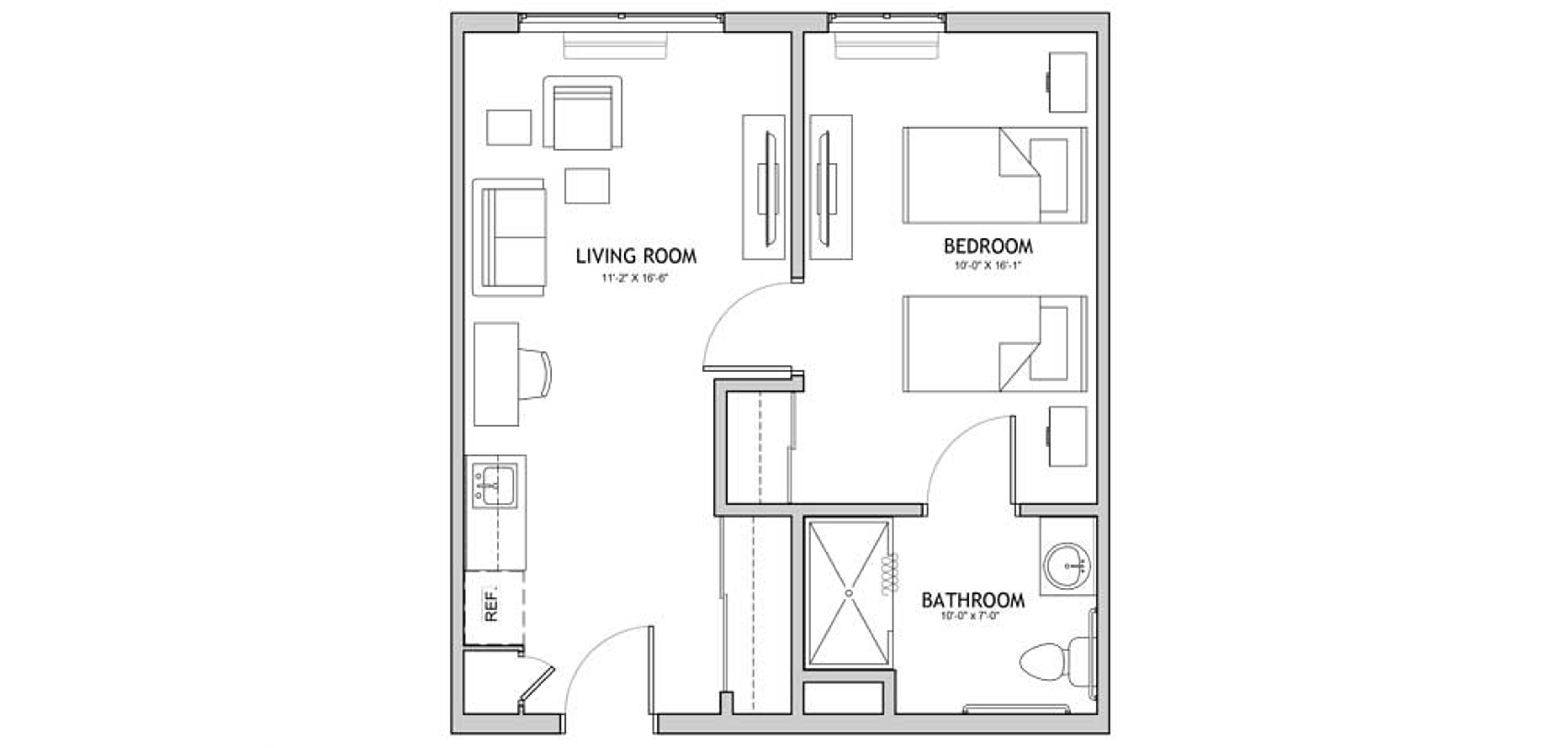 Floorplan - The Auberge at North Ogden - 1 bed, 1 bath, 640 sq. ft. Assisted Living