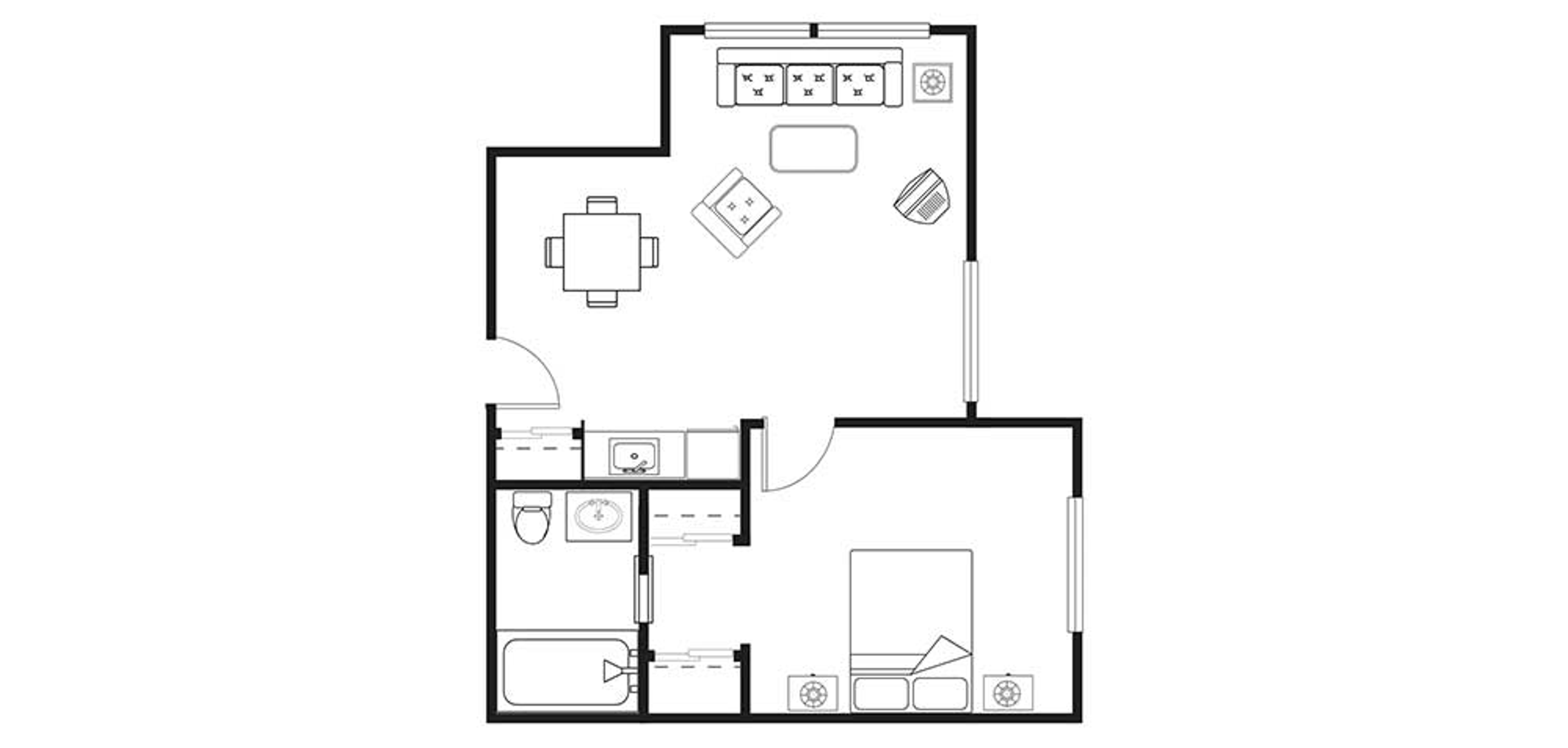 Floorplan - Redwood Heights - B2 One Bedroom 613 sq. ft. Assisted Living