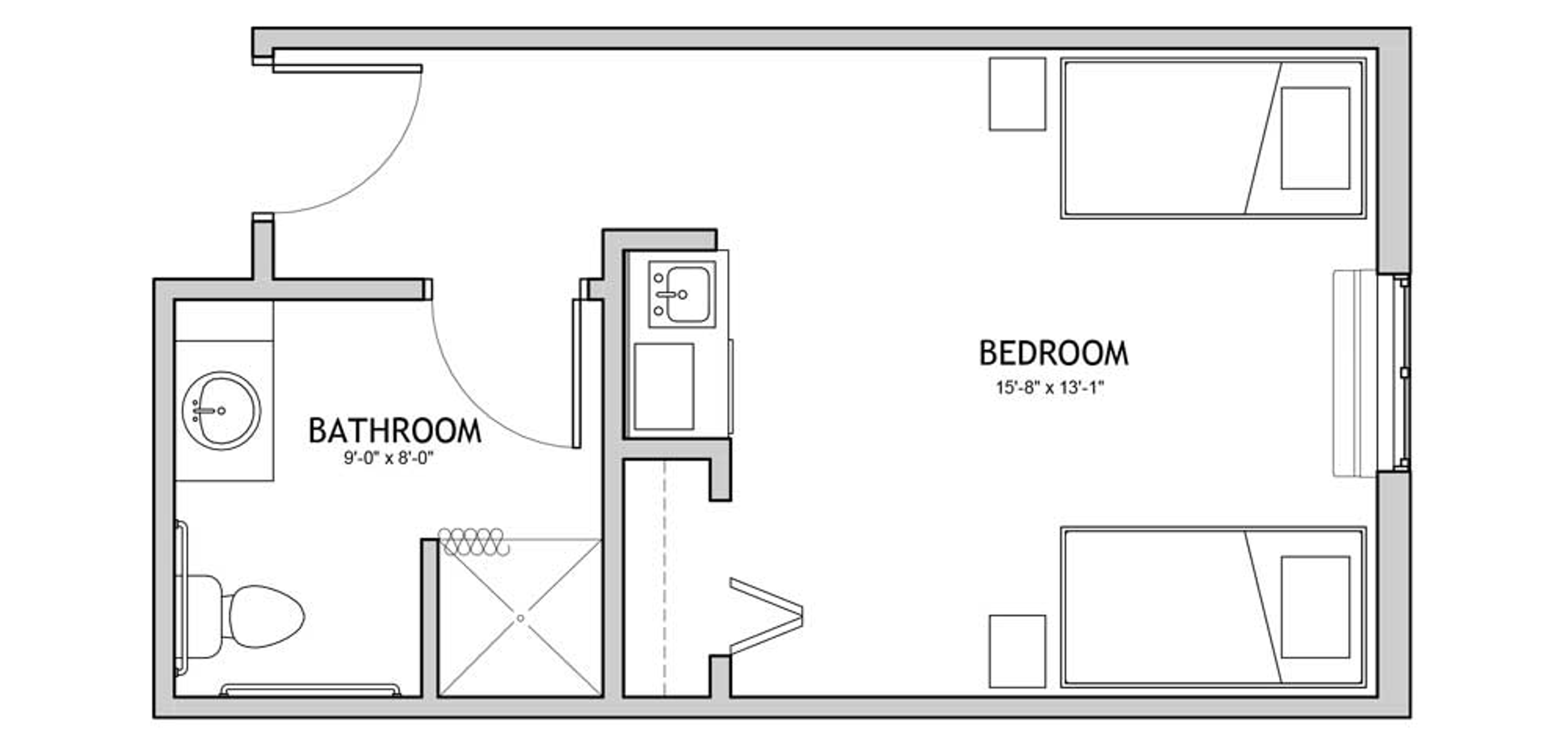 Floorplan - The Auberge at Lake Zurich - 1 bed, 1 bath, 334 sq. ft. Memory Care