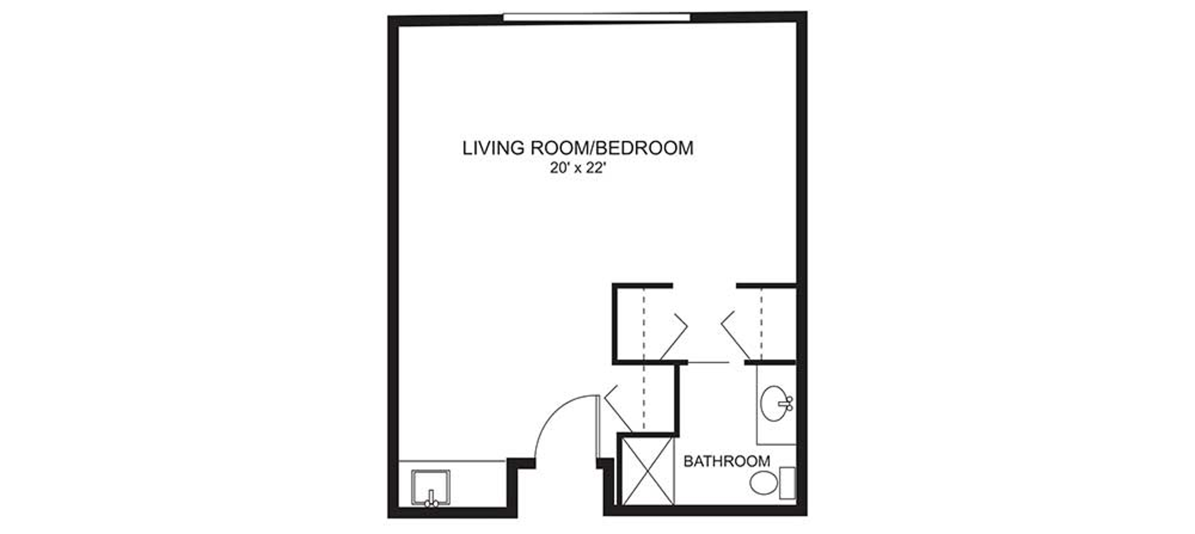 Floorplan - Bay Pointe - Large Studio 455 sqft Assisted Living 
