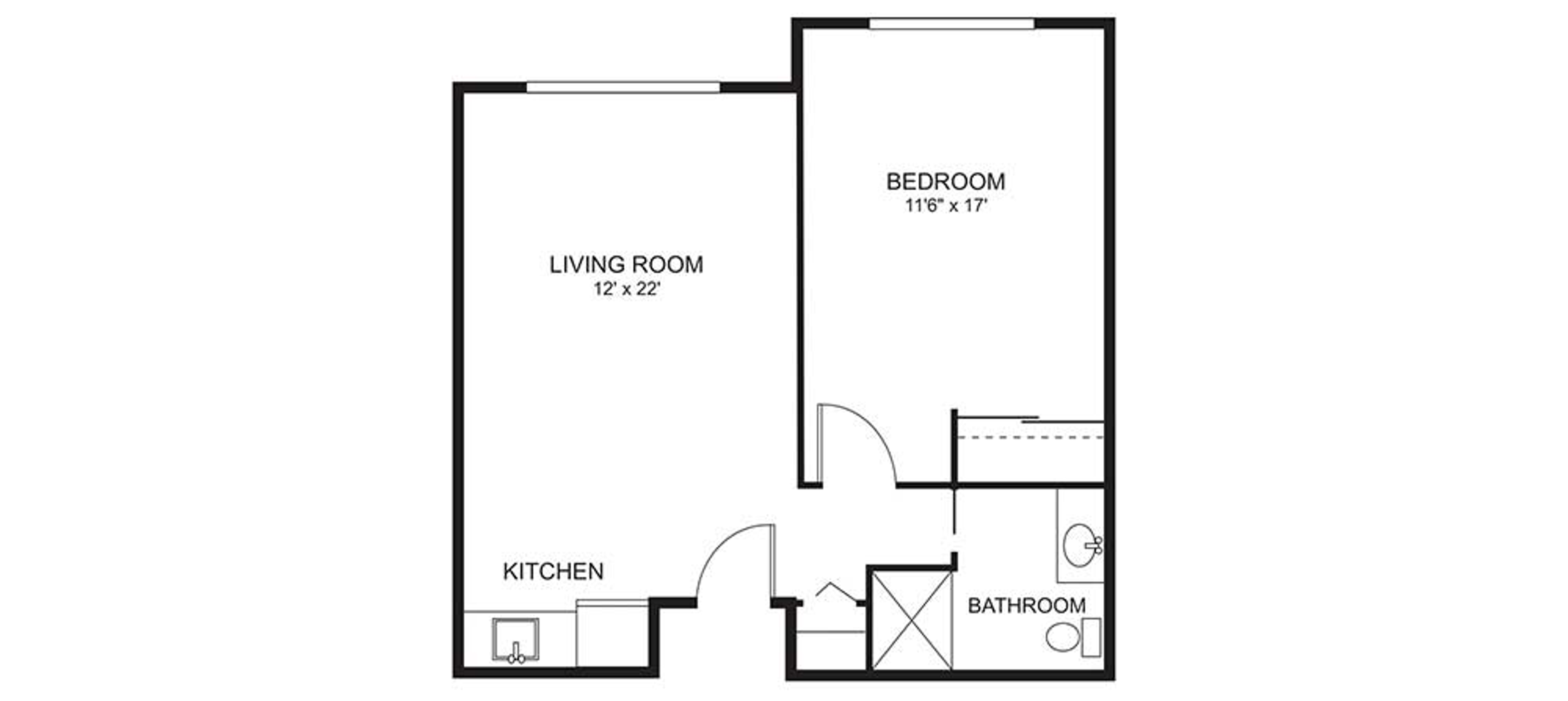 Floorplan - Bay Pointe - 1B 1B 570 sqft