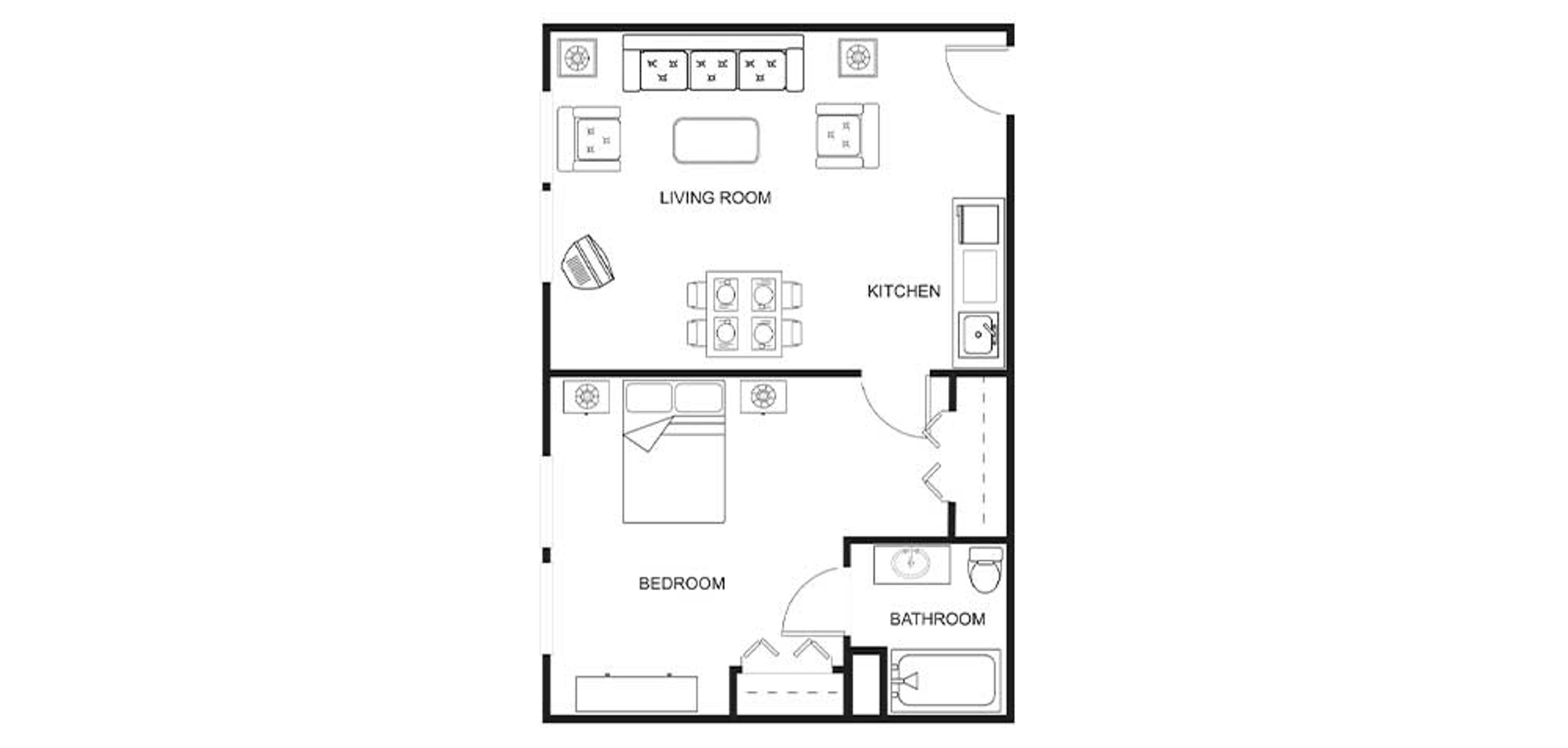 Floorplan - Pheasant Pointe B1 - 1 bed, 1 bath, 570 sq. ft. Assisted Living