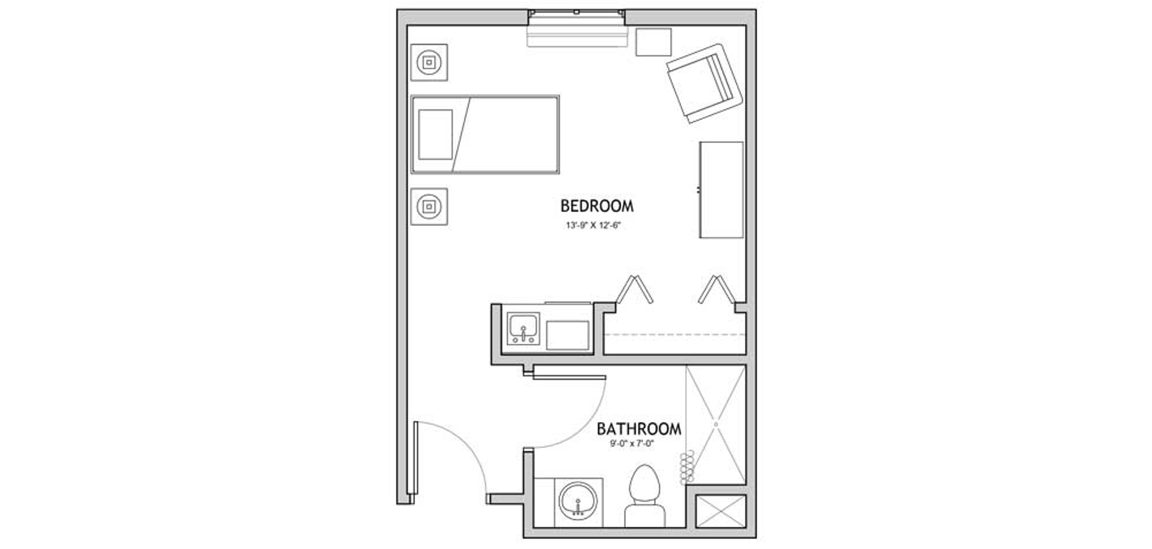 Floorplan - The Auberge at Lake Zurich - 1 bed, 1 bath, 312 sq. ft. Memory Care