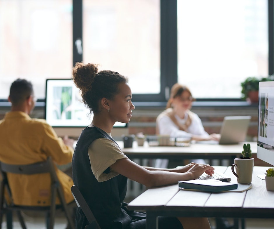 people working on computers at their desks