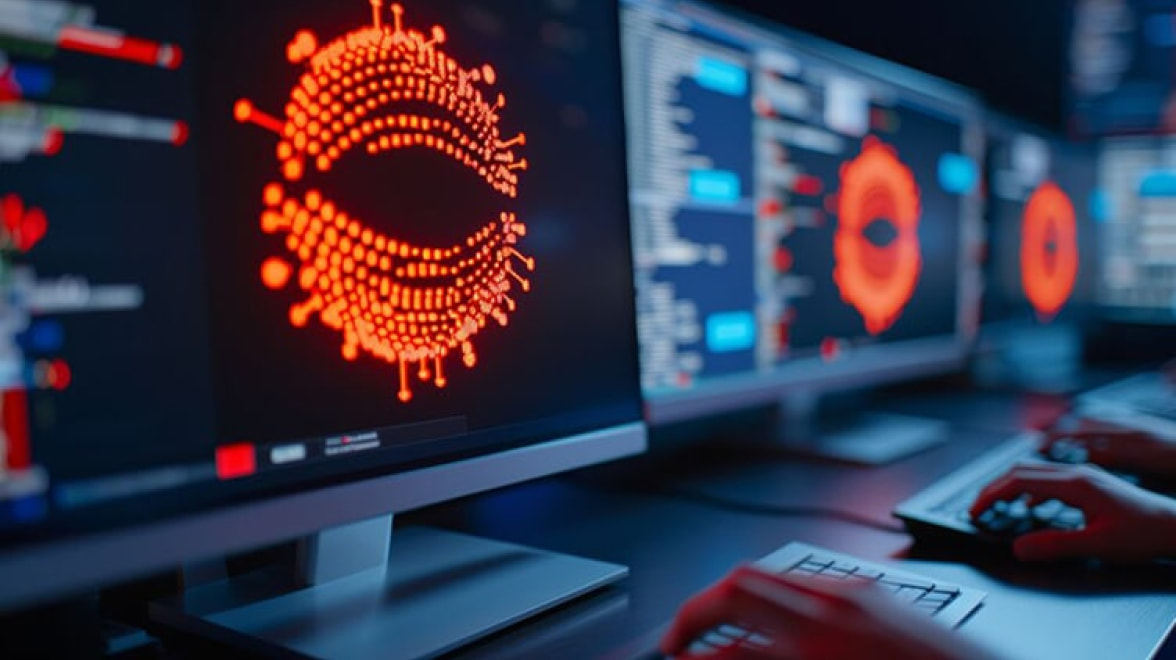 Computer program on office worker’s screen
