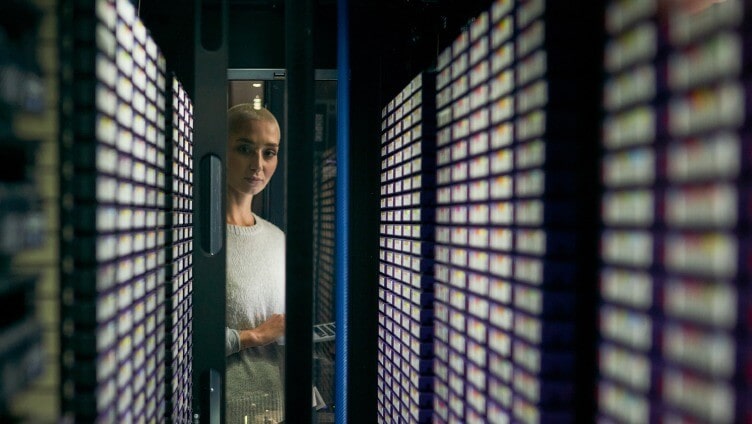 person inside data server room