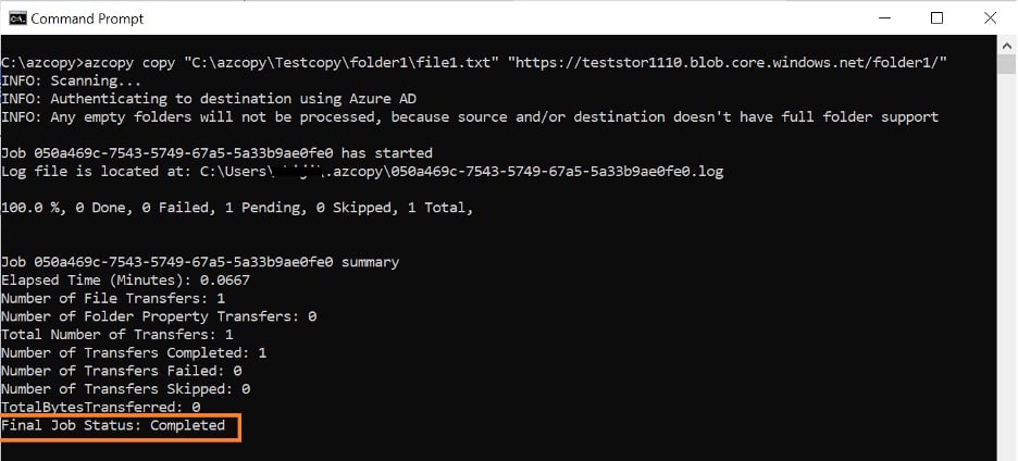 Copy a file from your local machine to Storage account