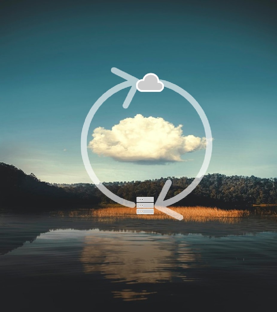 directional arrows circled around a cloud