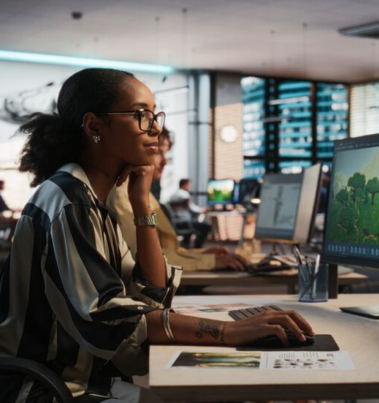 Woman working on design on her desktop